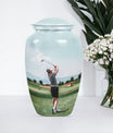 classic golf urn, large aluminium urn for ashes.