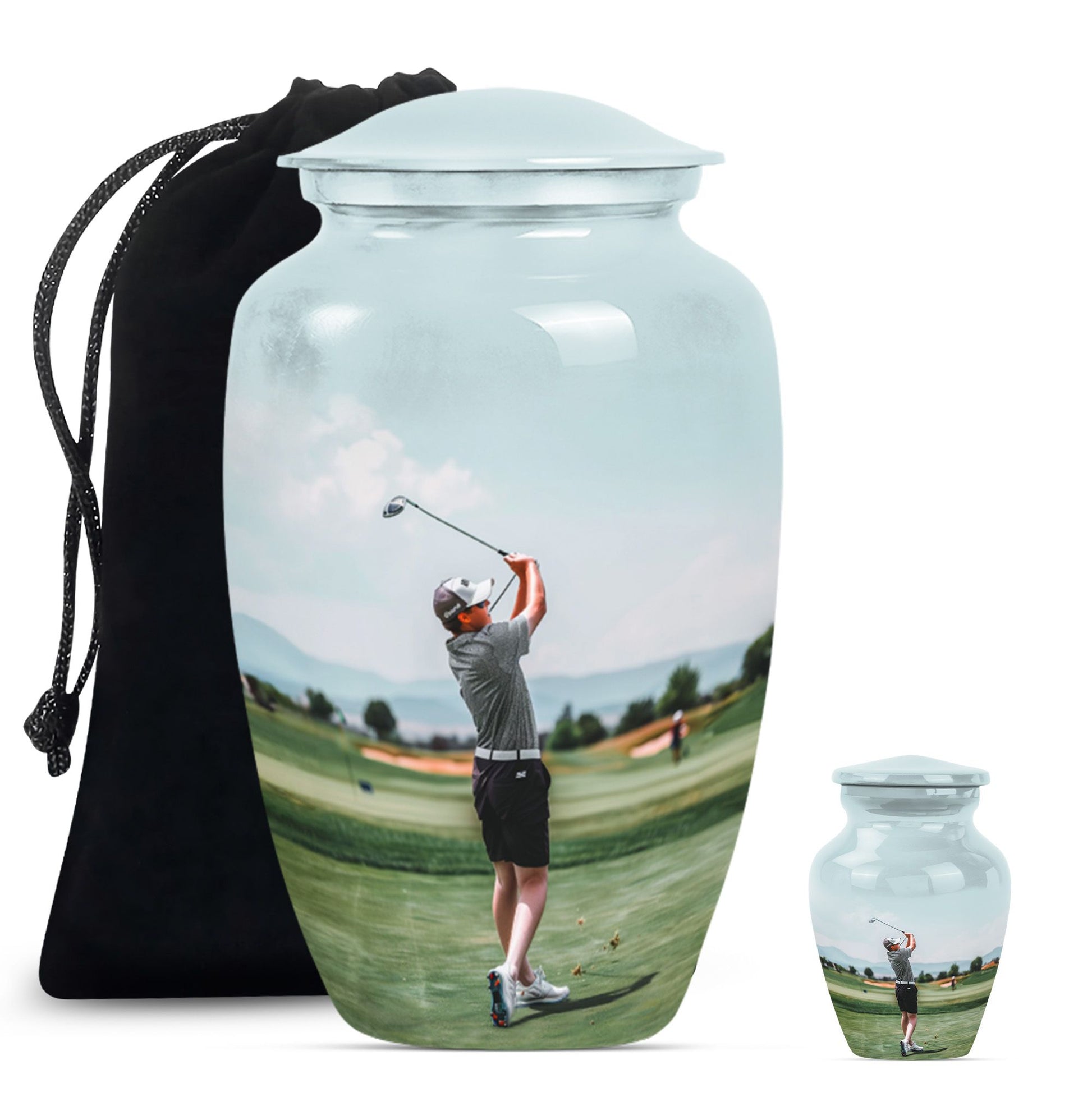 classic golf urn, large aluminium urn for ashes.