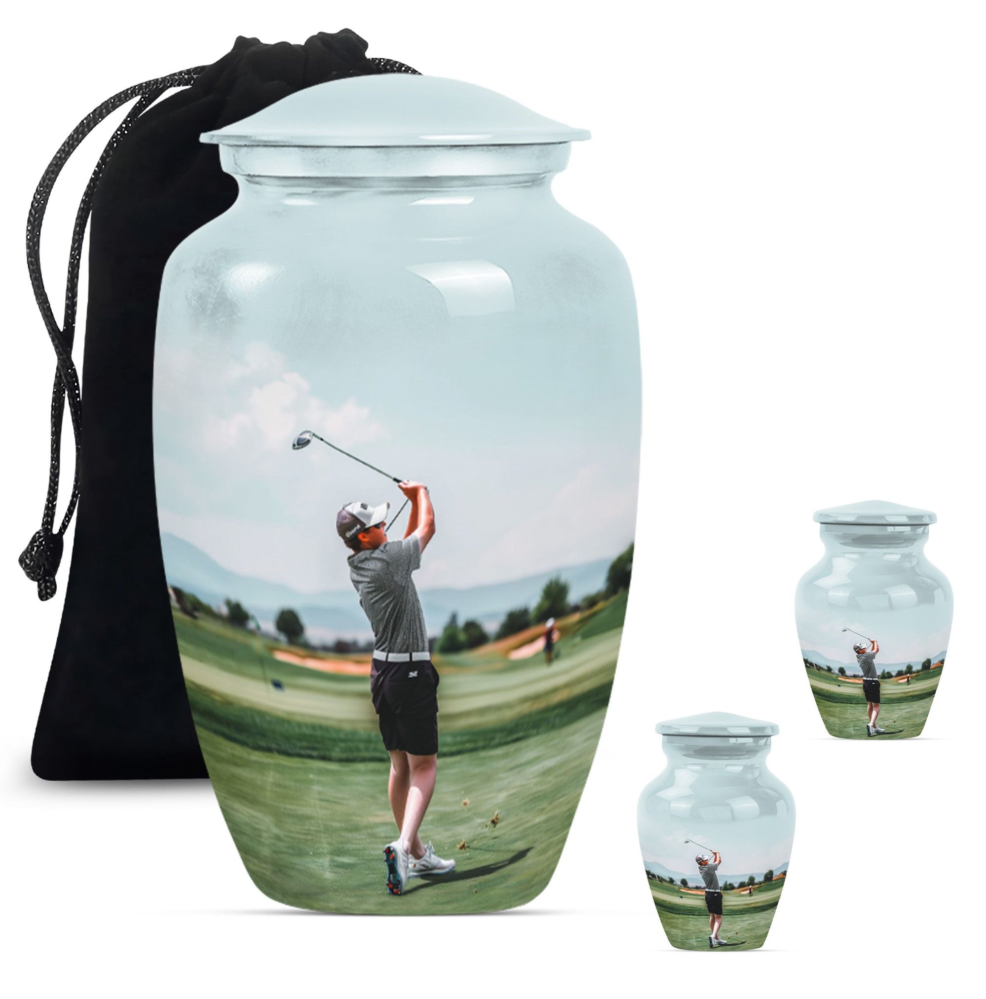 classic golf urn, large aluminium urn for ashes.