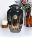 white bunny moon Urn, classic aluminium cremation urn.