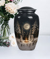 white bunny moon Urn, classic aluminium cremation urn.