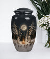 white bunny moon Urn, classic aluminium cremation urn.