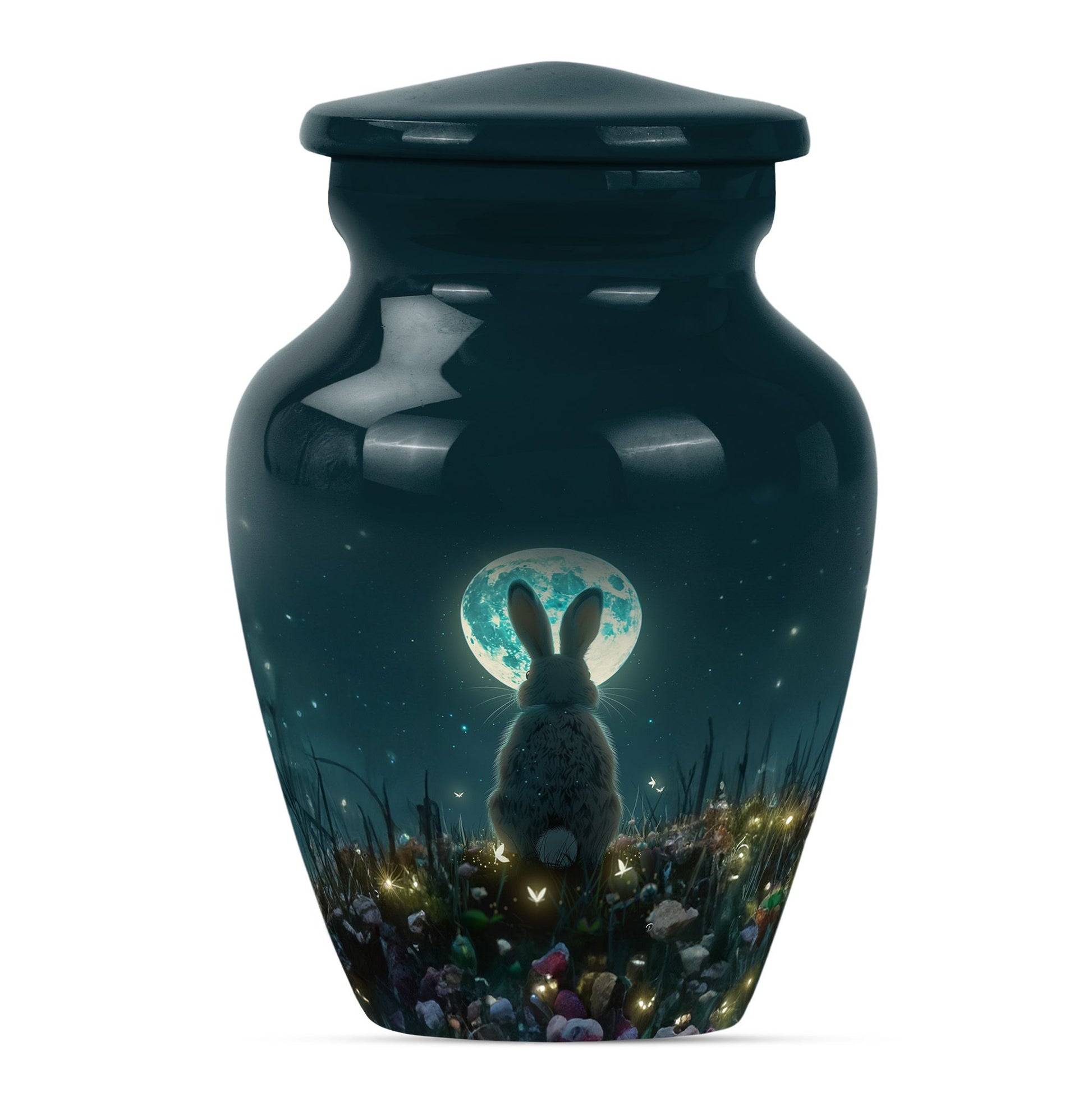 white bunny moon Urn, adult funeral ashes.