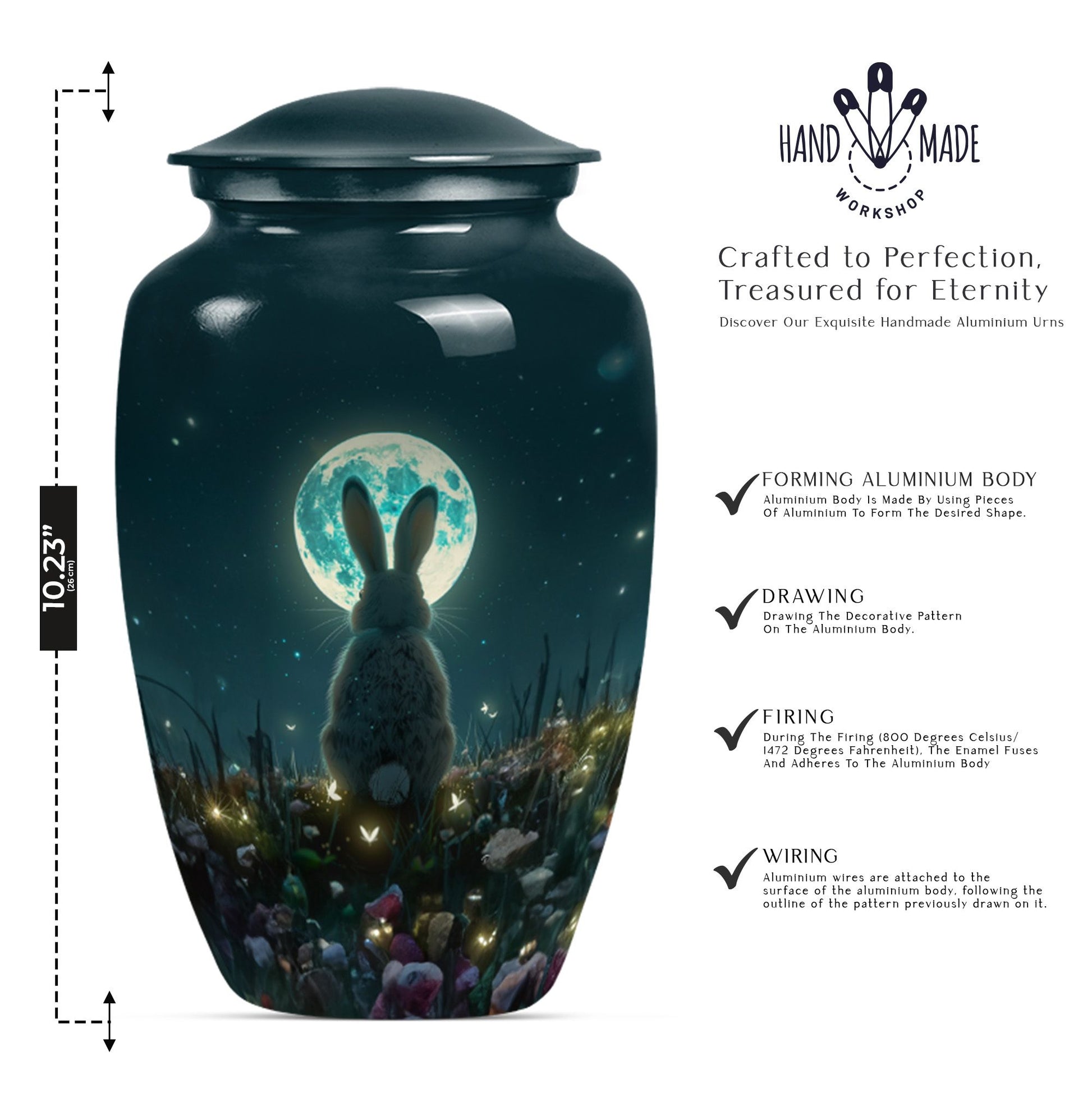 white bunny moon Urn, adult funeral ashes.