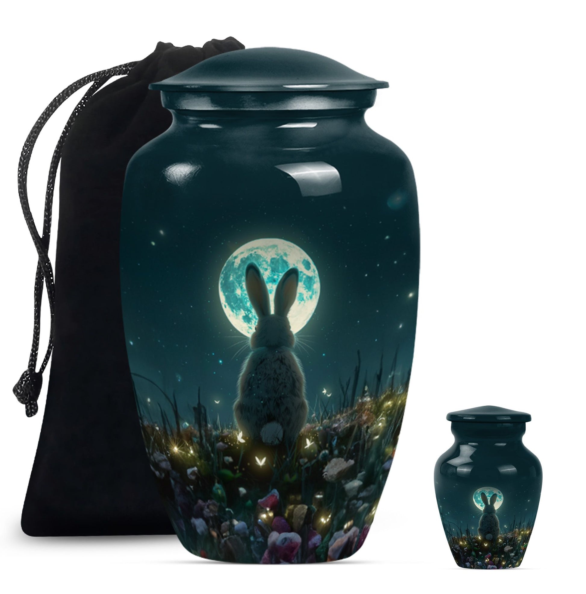 white bunny moon Urn, adult funeral ashes.