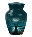 Classic urn in white with bunny moon design, ideal for adult female burial.