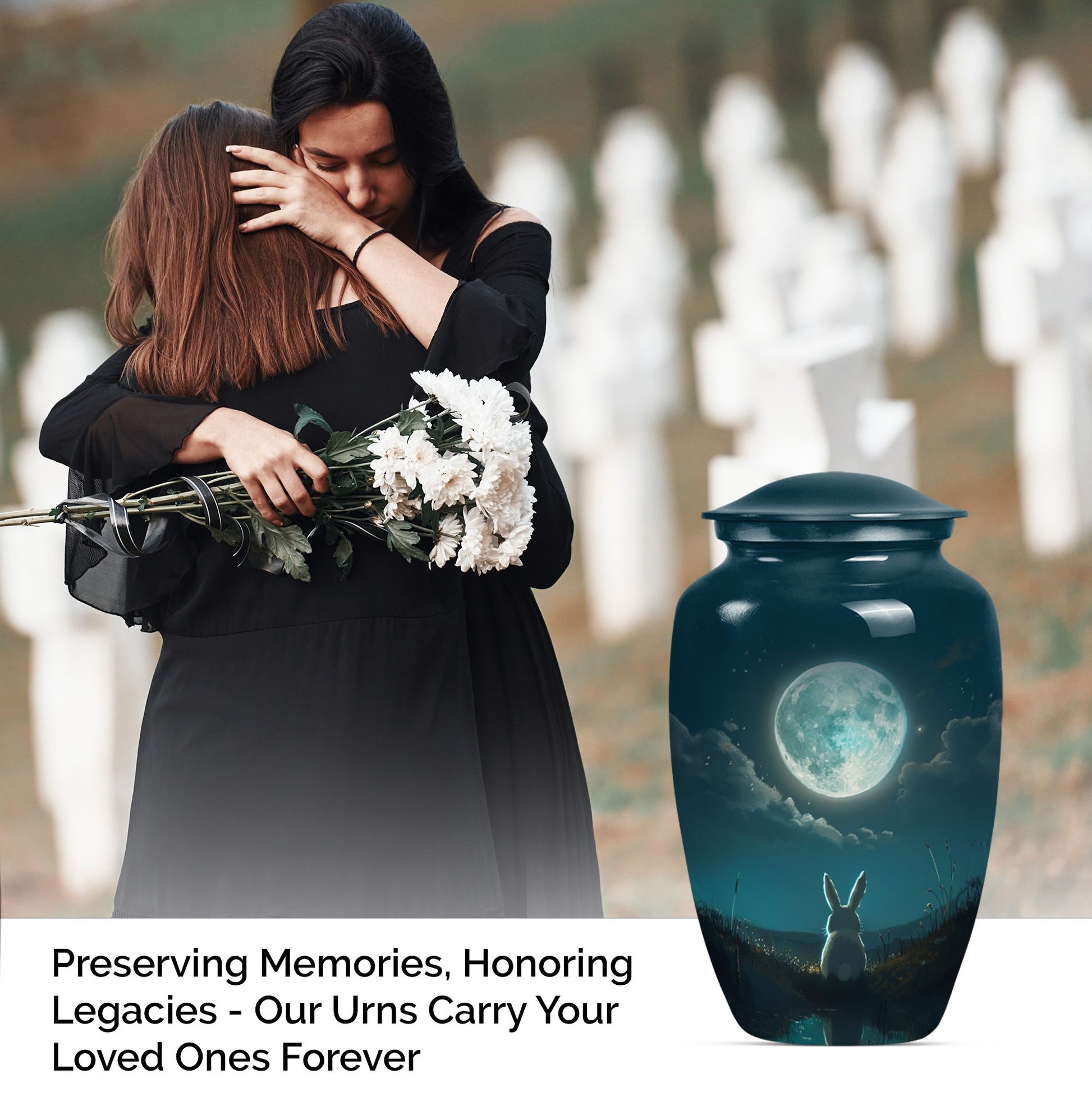 white bunny moon urn for women's cremation