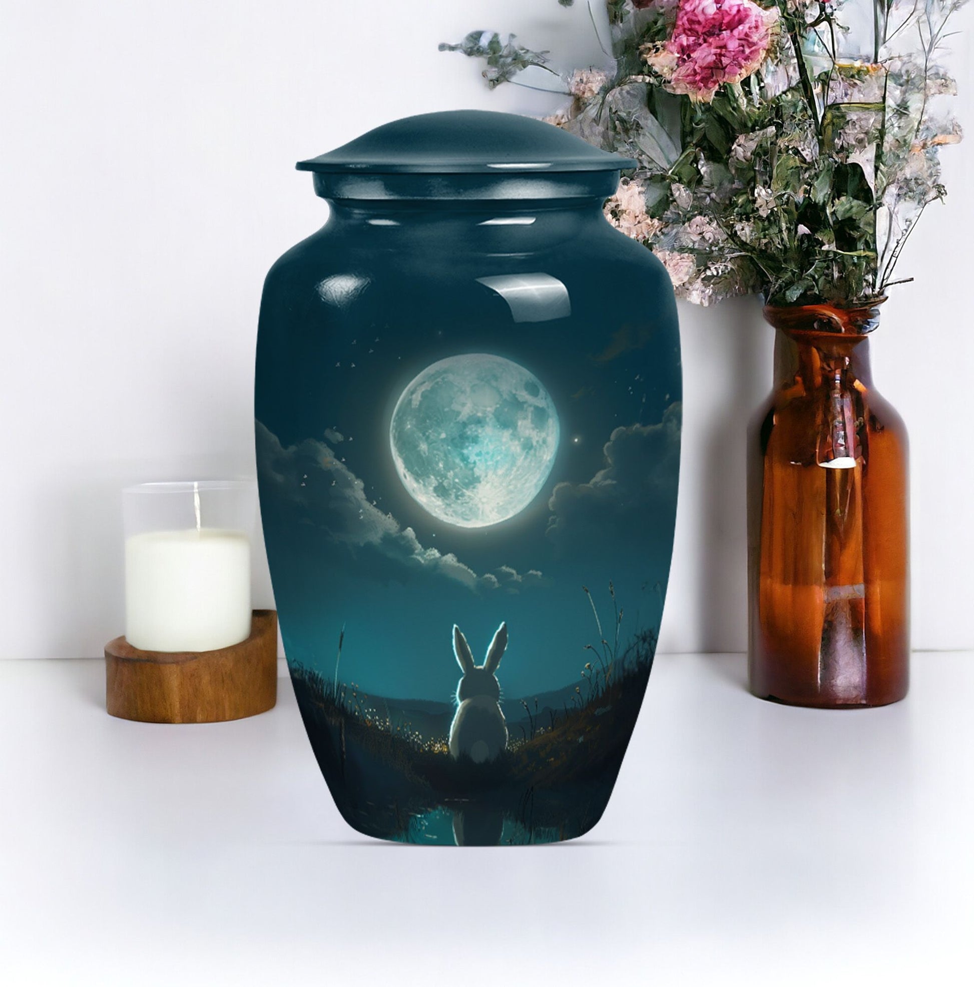 white bunny moon urn for women's cremation