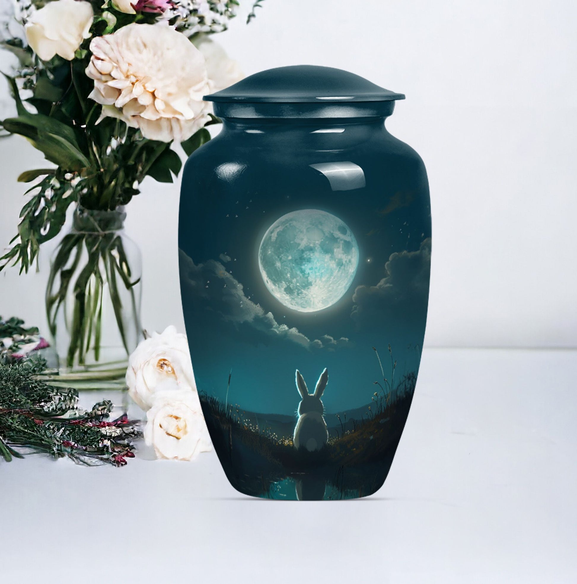 white bunny moon urn for women's cremation