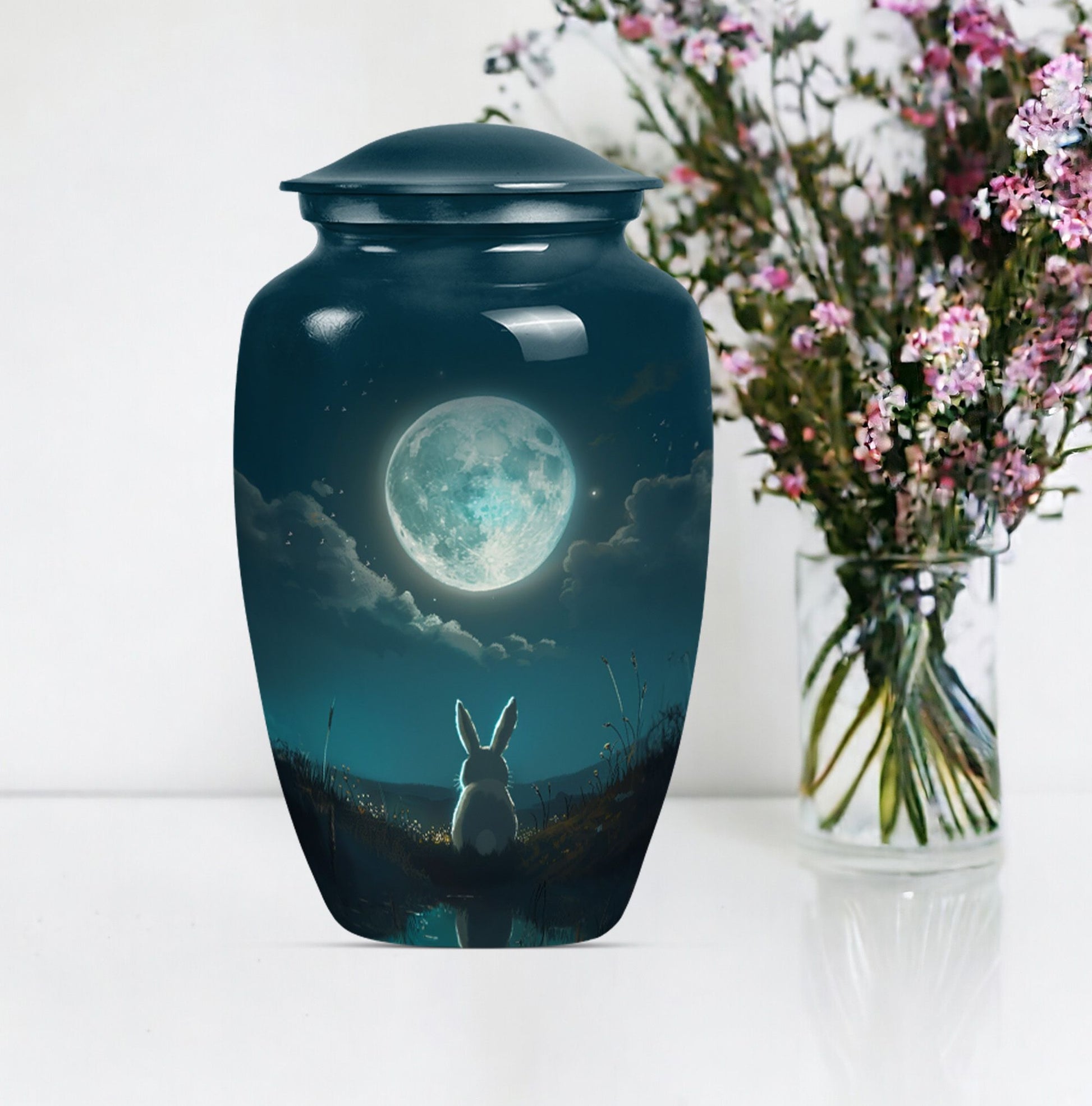 white bunny moon urn for women's cremation