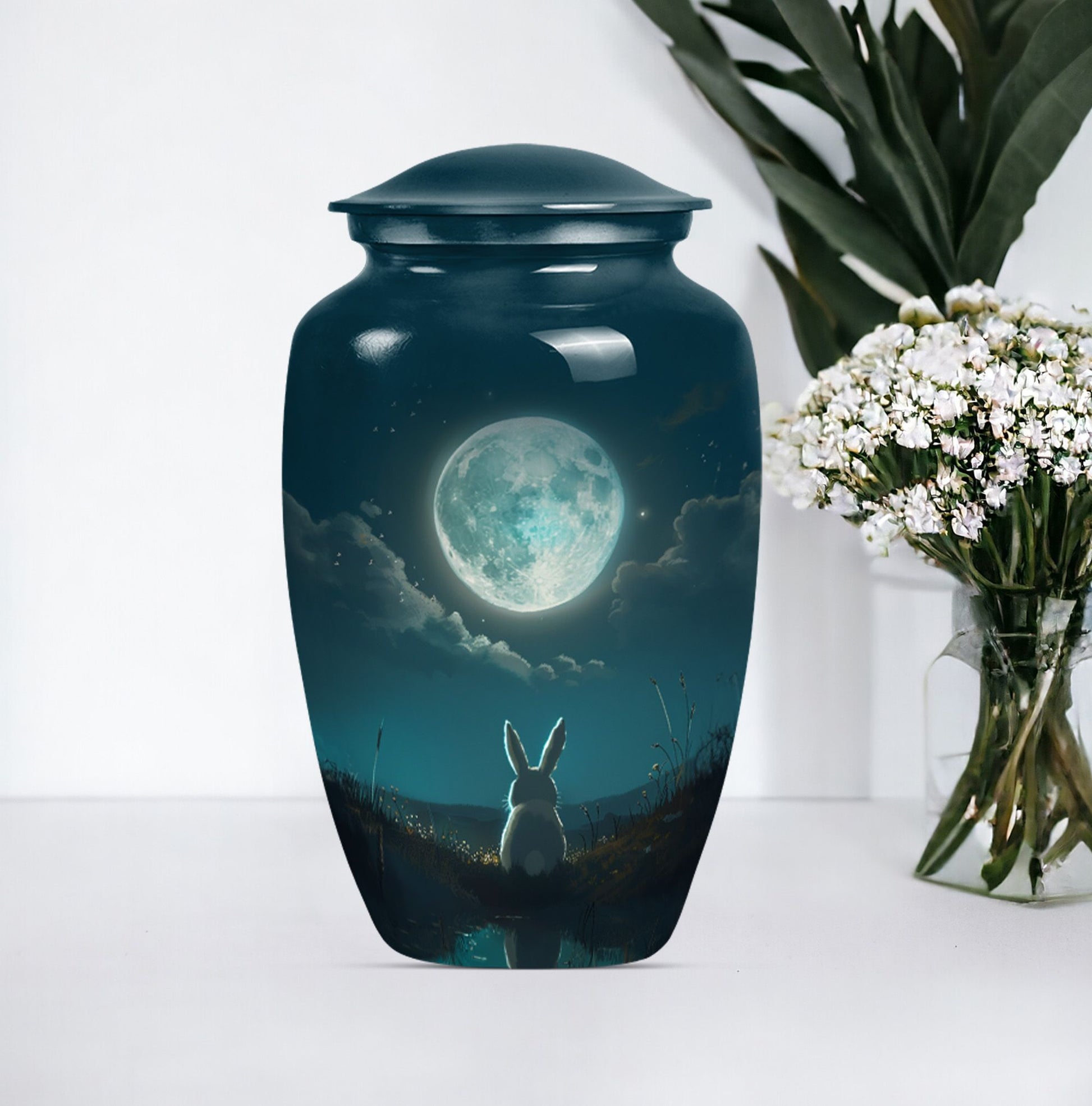 white bunny moon urn for women's cremation