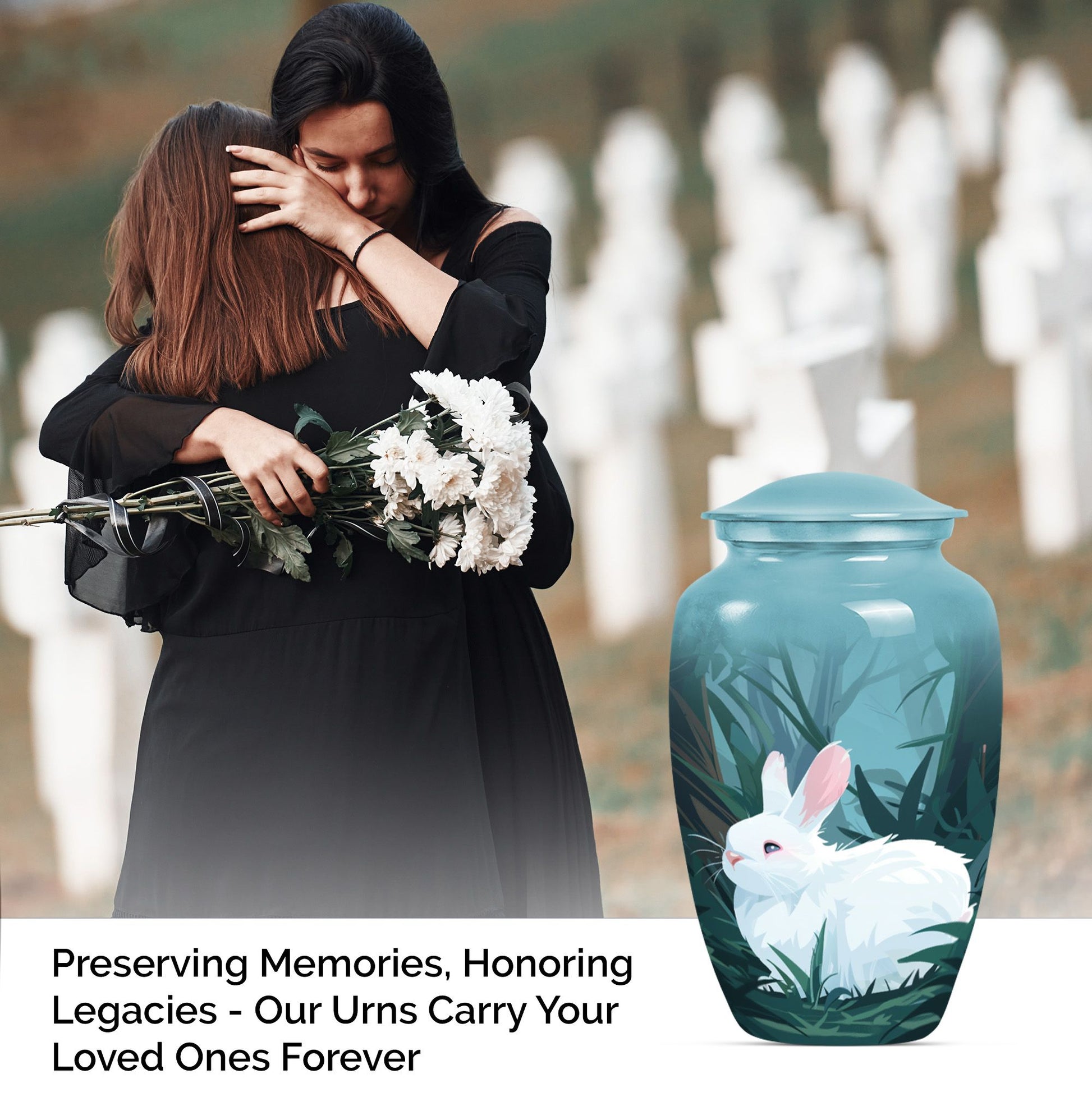 white bunny moon Funeral urn.