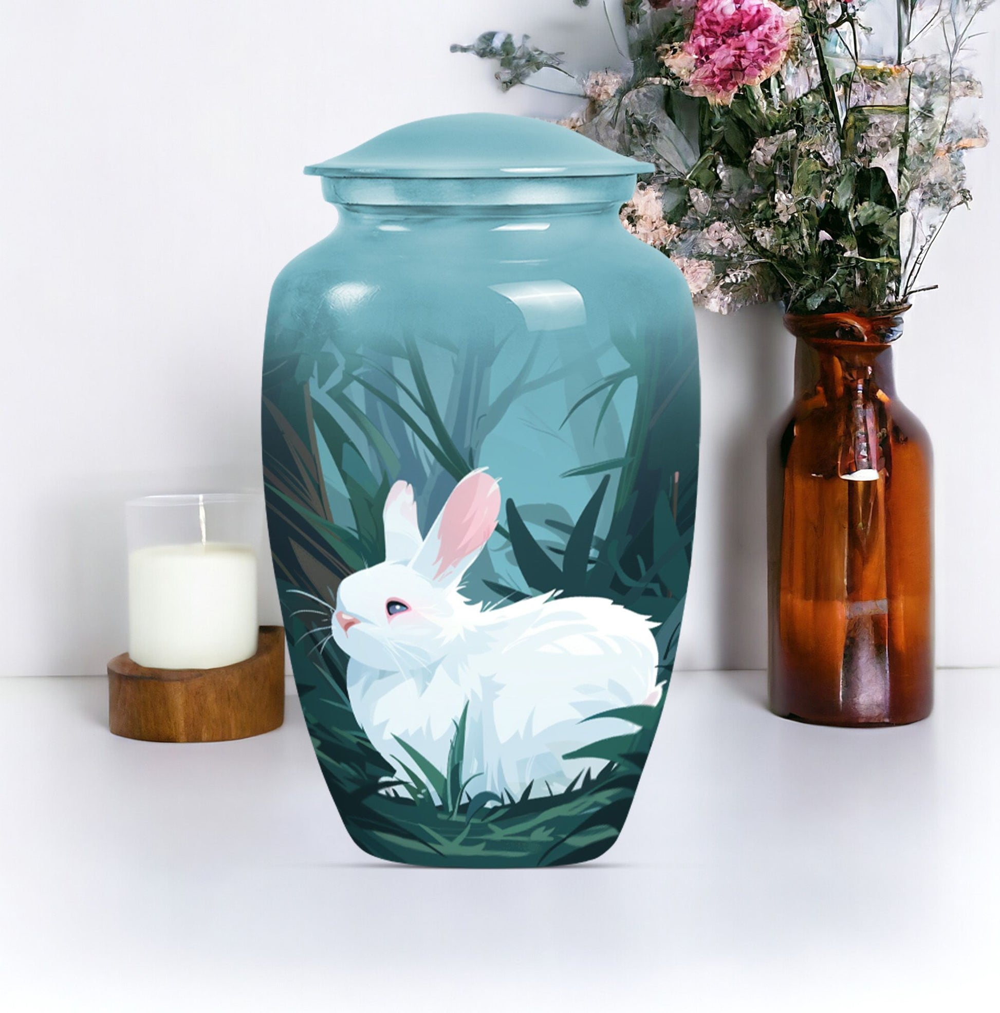 white bunny moon Funeral urn.