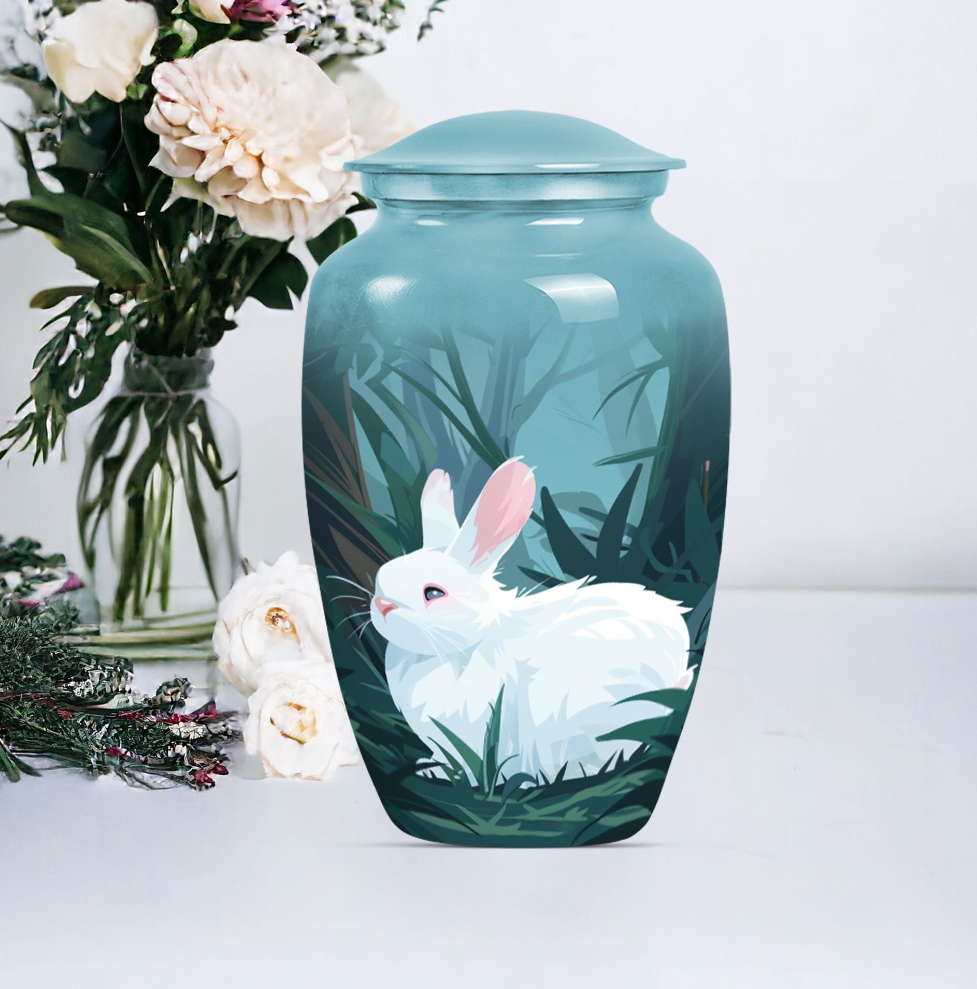 white bunny moon Funeral urn.