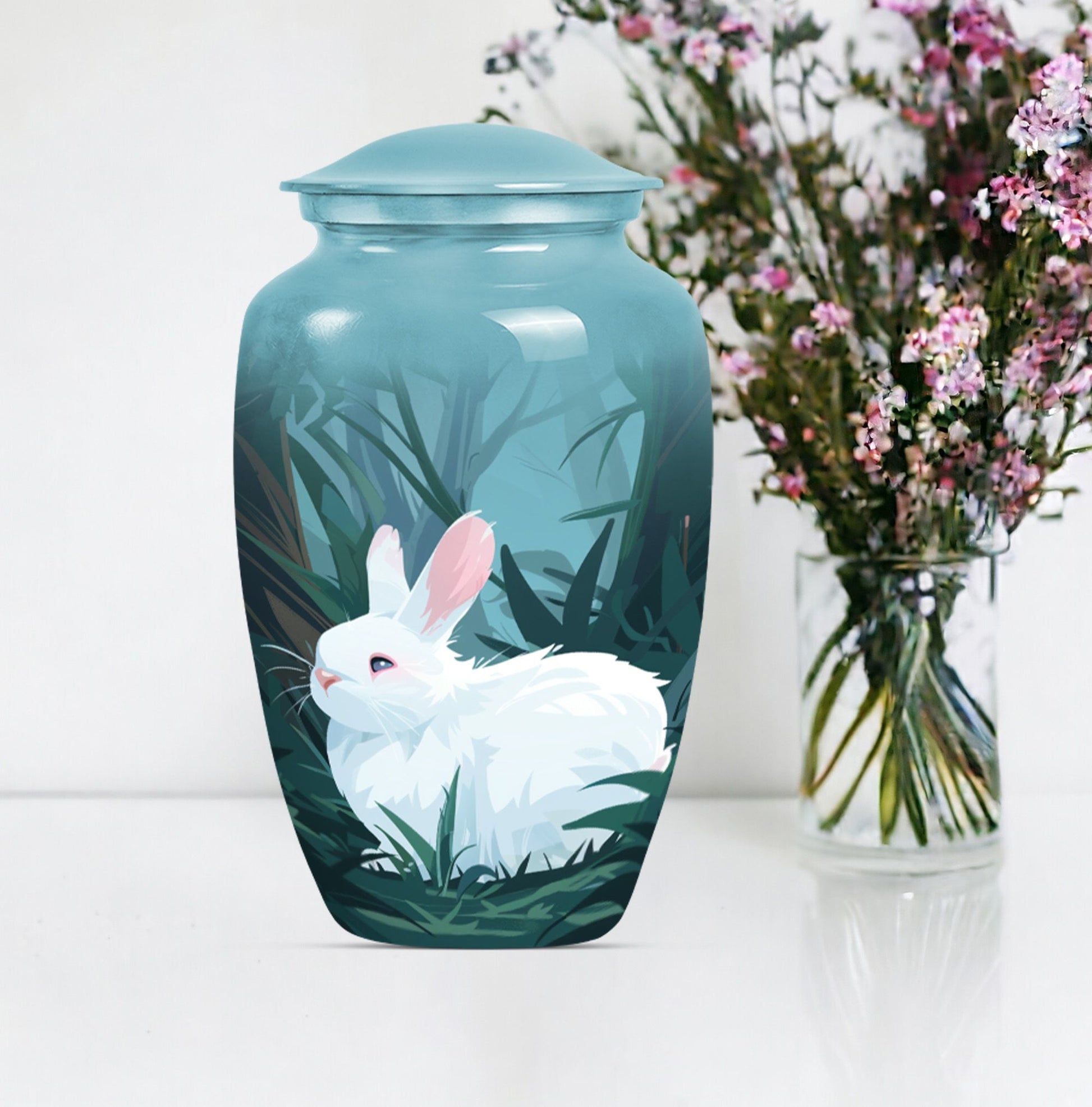 white bunny moon Funeral urn.