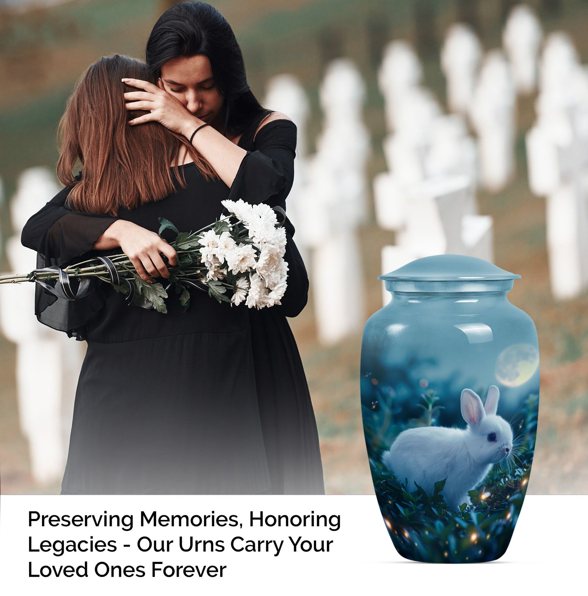 10-inch white bunny moon urn