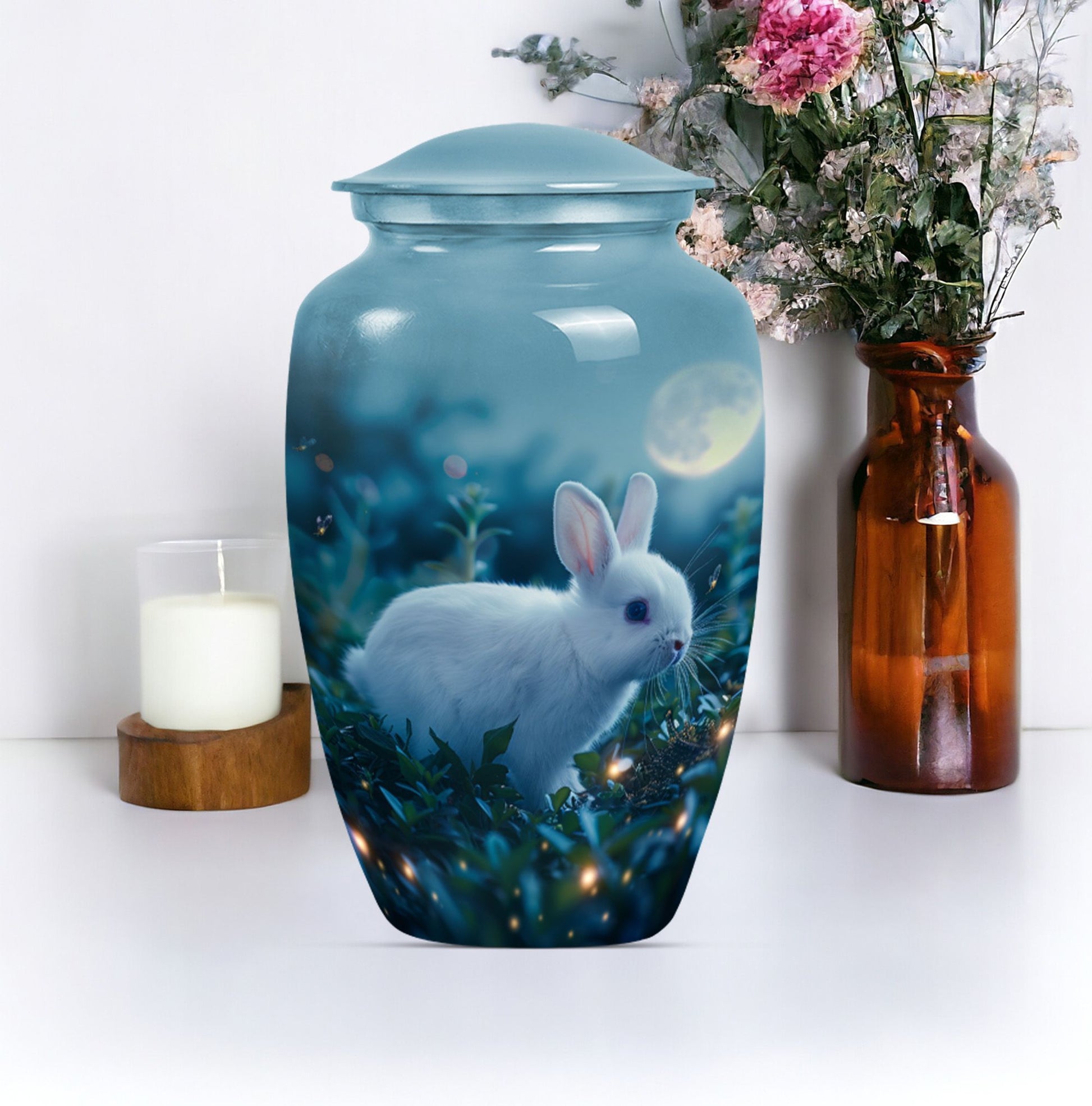 10-inch white bunny moon urn