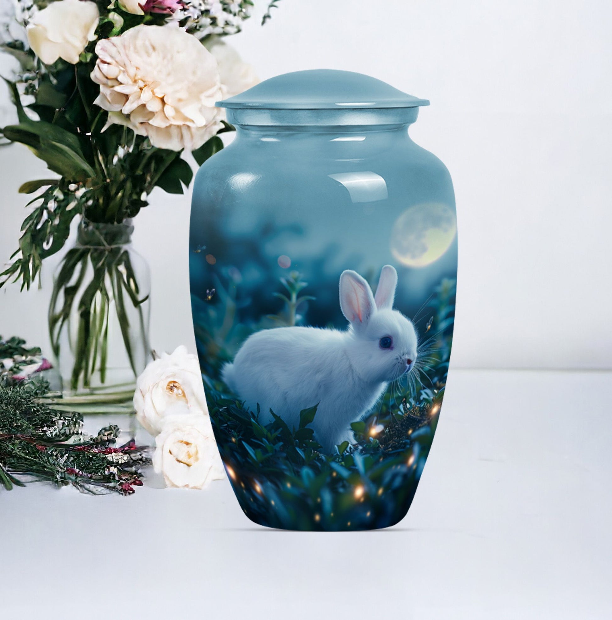 10-inch white bunny moon urn