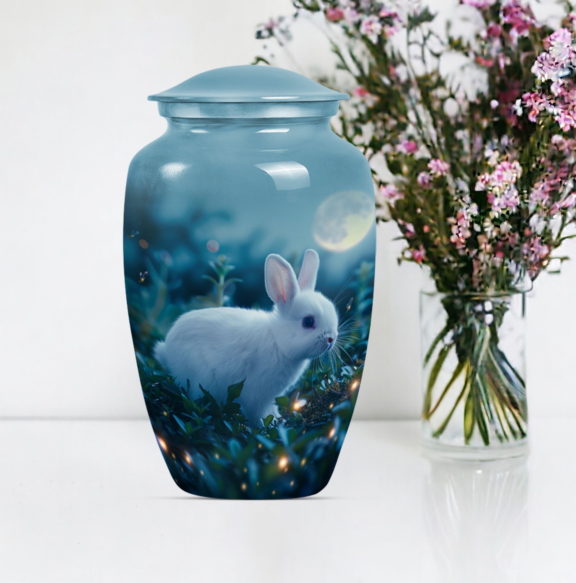 10-inch white bunny moon urn