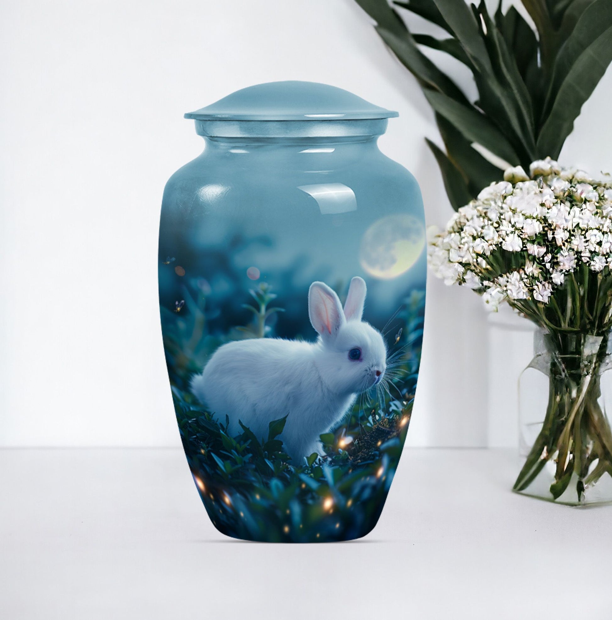 10-inch white bunny moon urn