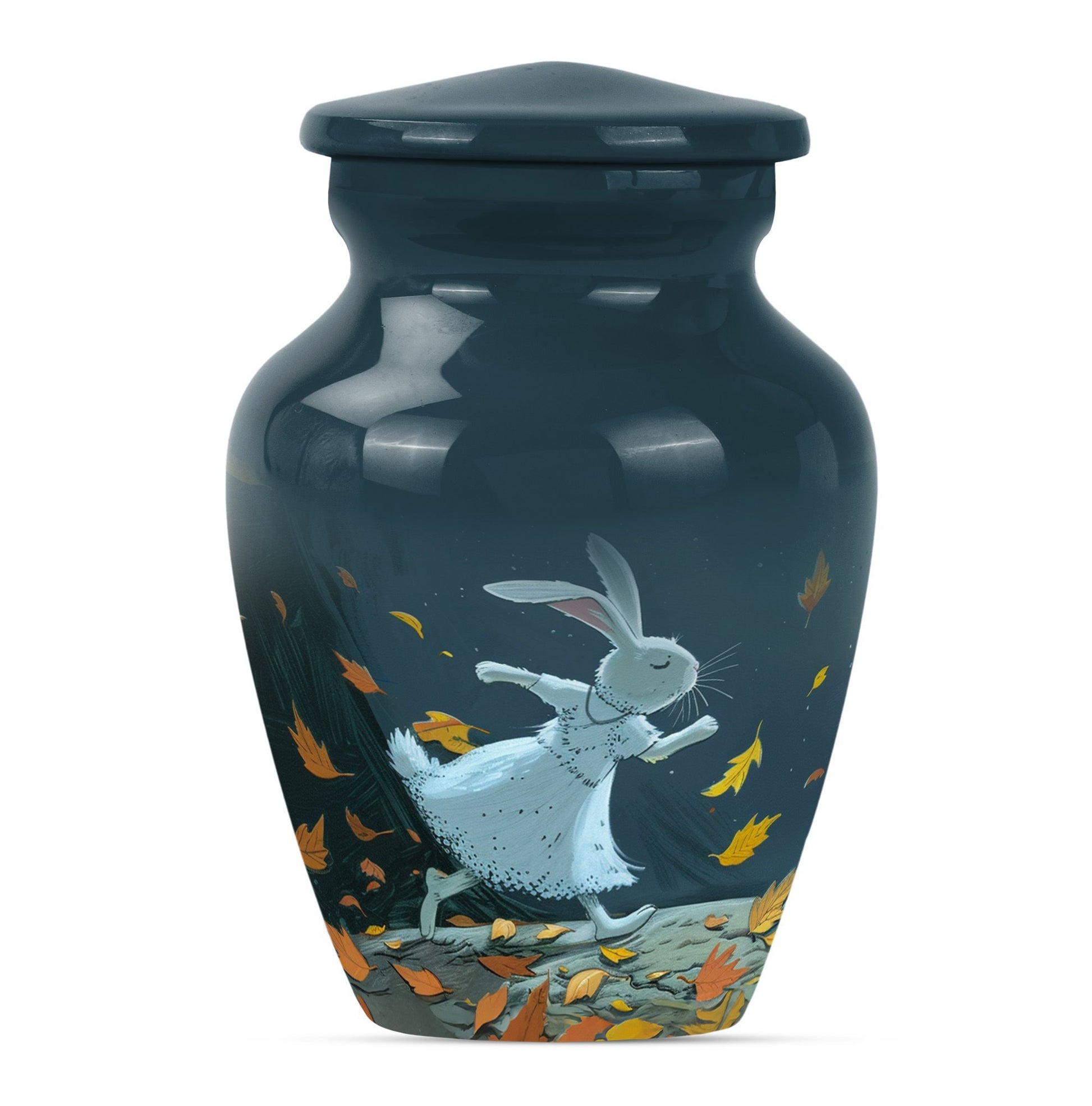 white bunny moon aluminium cremation urn.