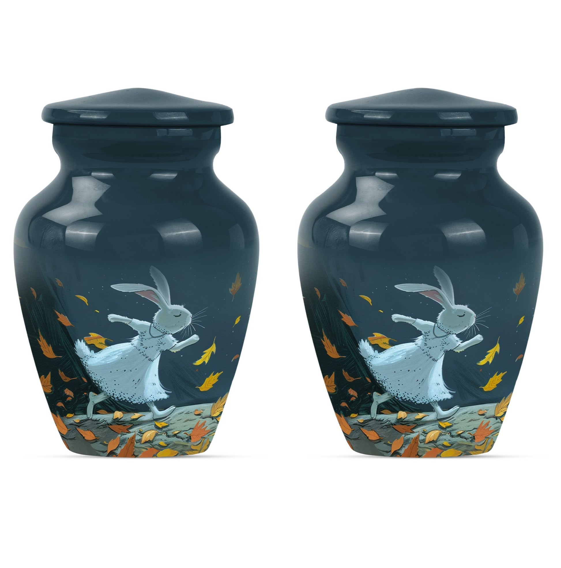 white bunny moon aluminium cremation urn.