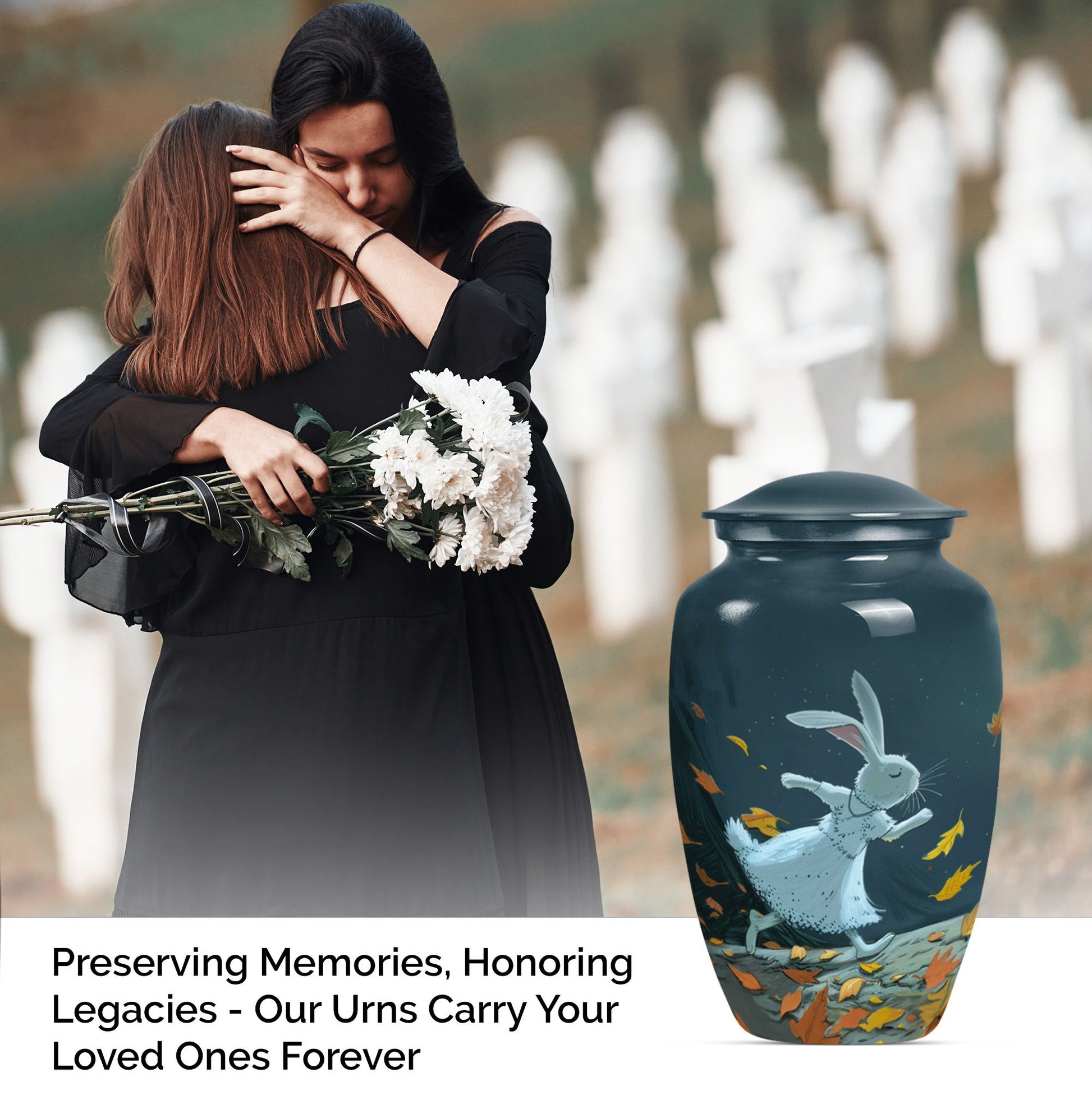 white bunny moon aluminium cremation urn.