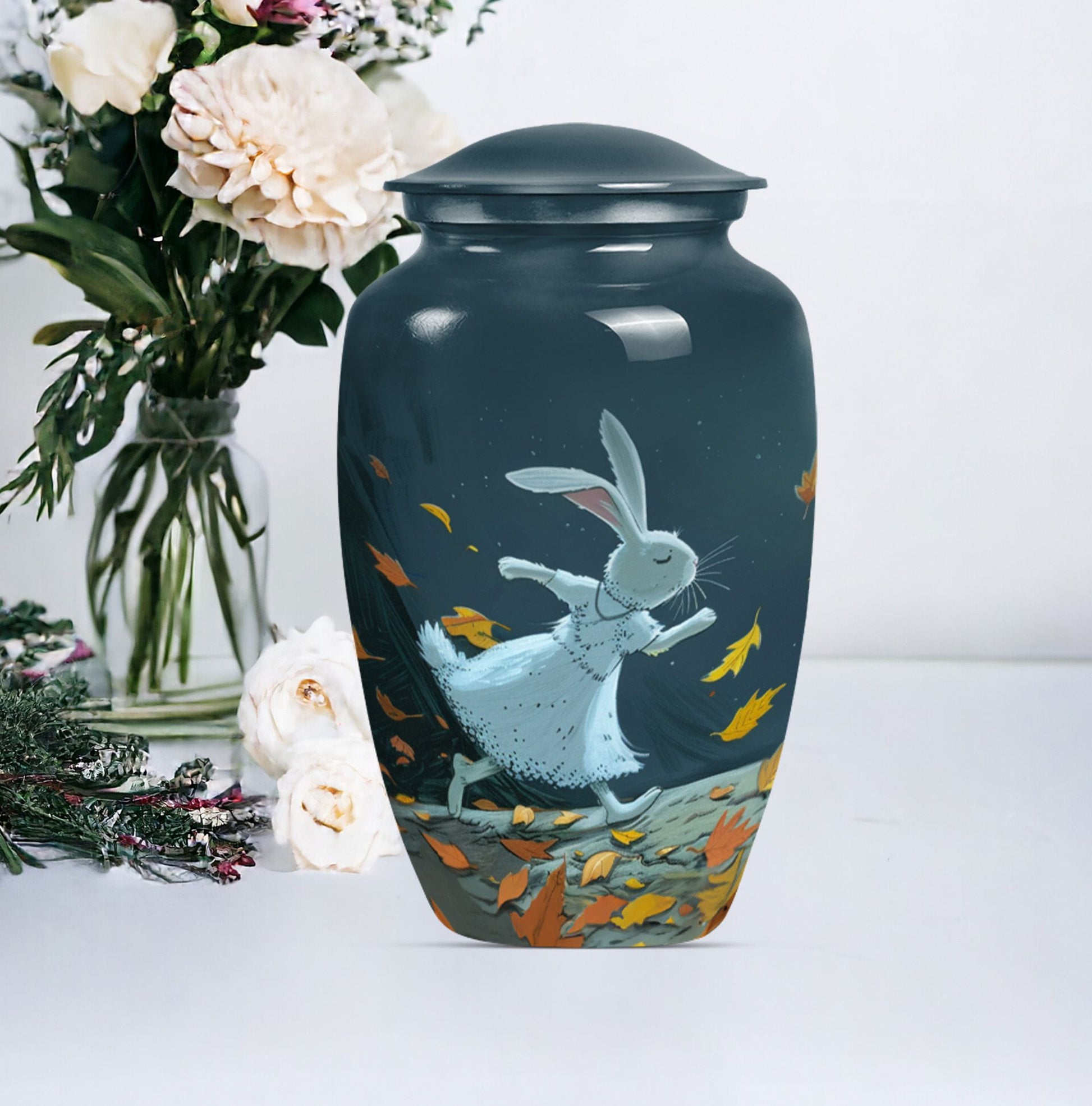 white bunny moon aluminium cremation urn.