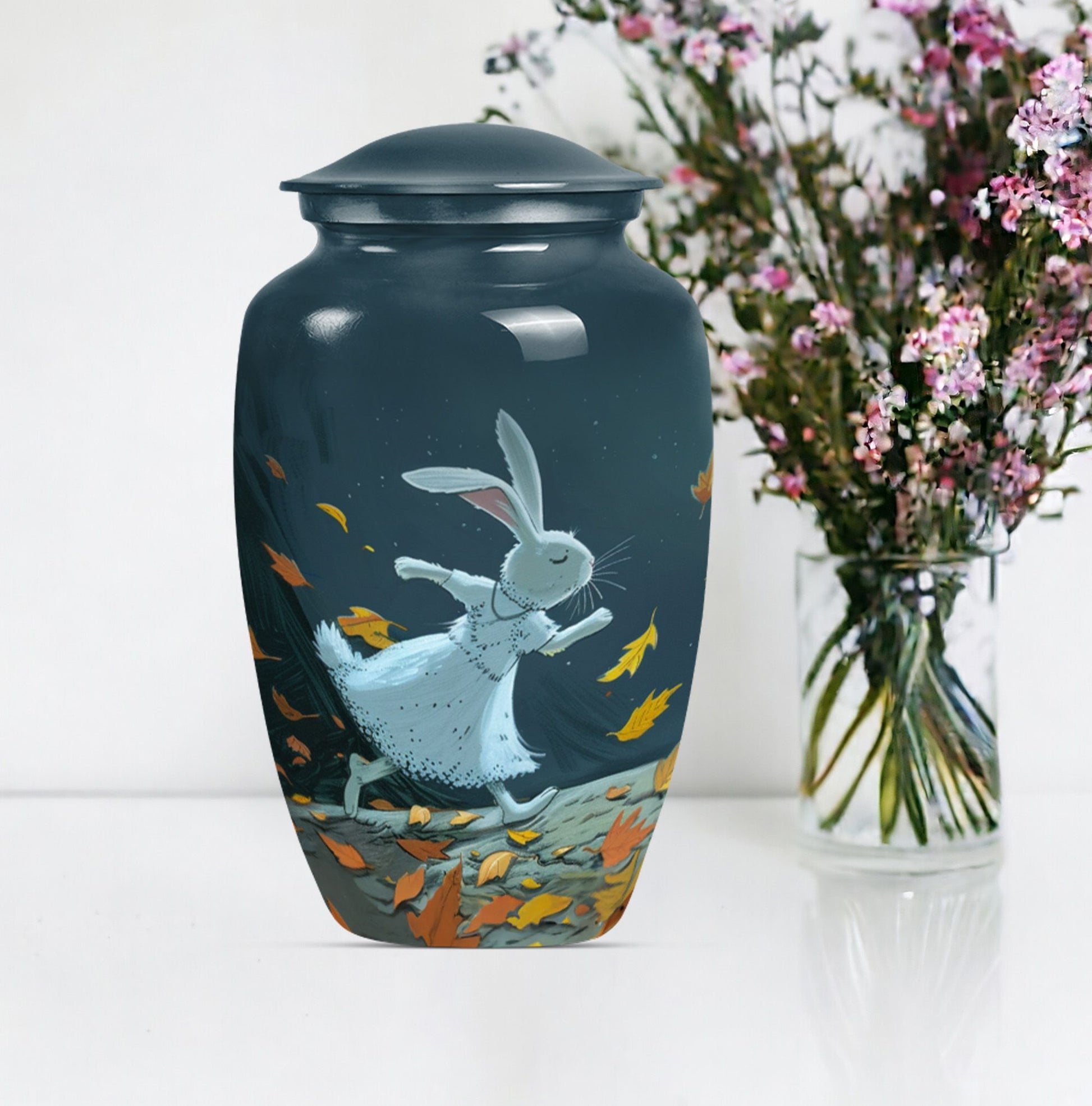 white bunny moon aluminium cremation urn.