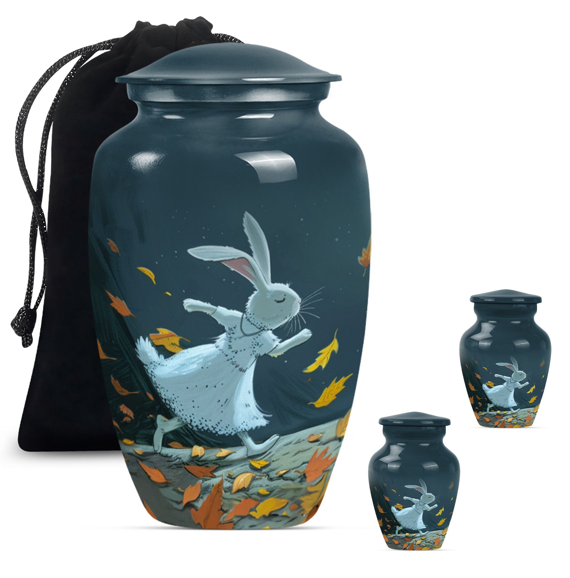 white bunny moon aluminium cremation urn.