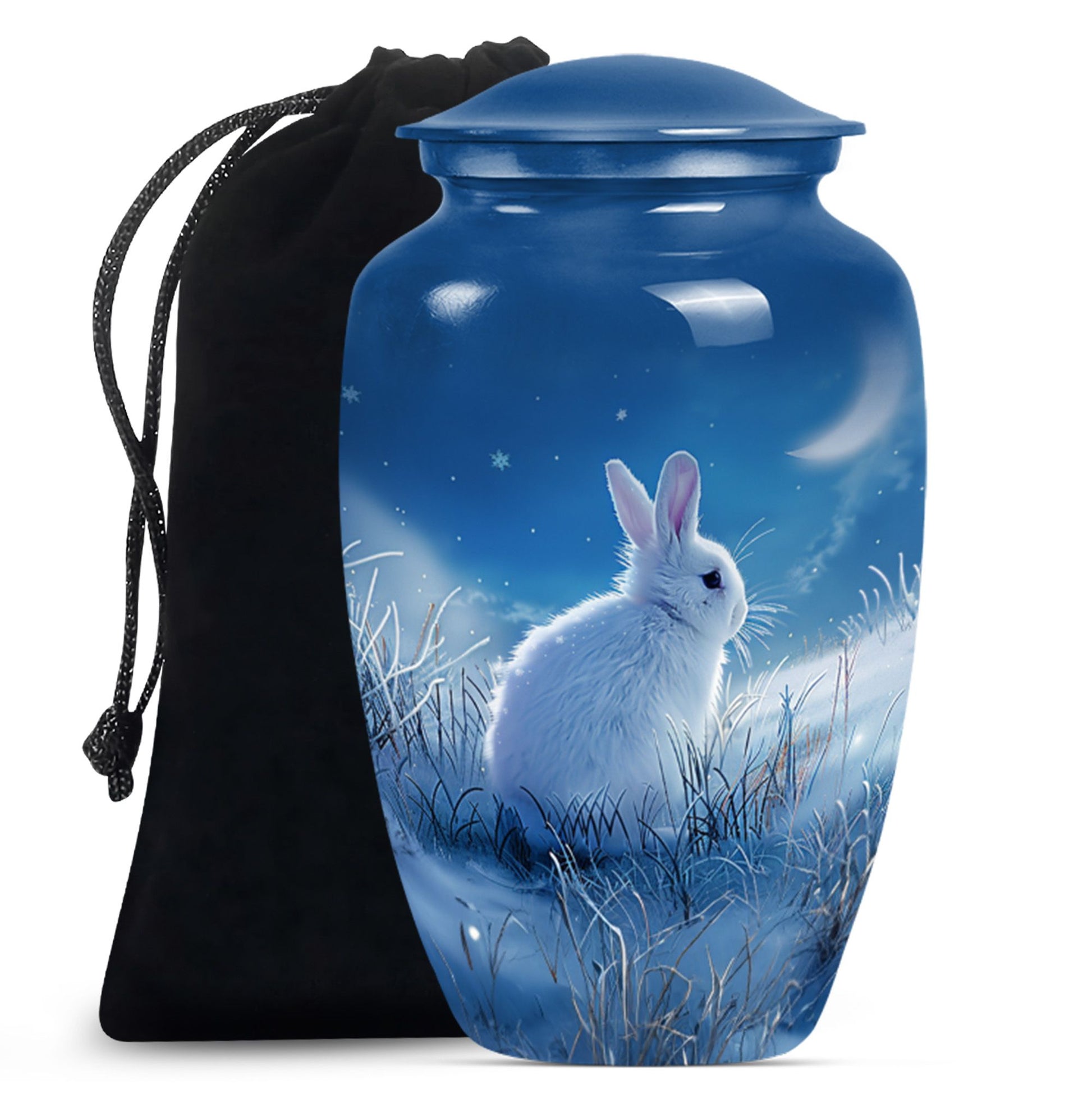 white bunny moon memorial forever urn, a classic cremation urn.