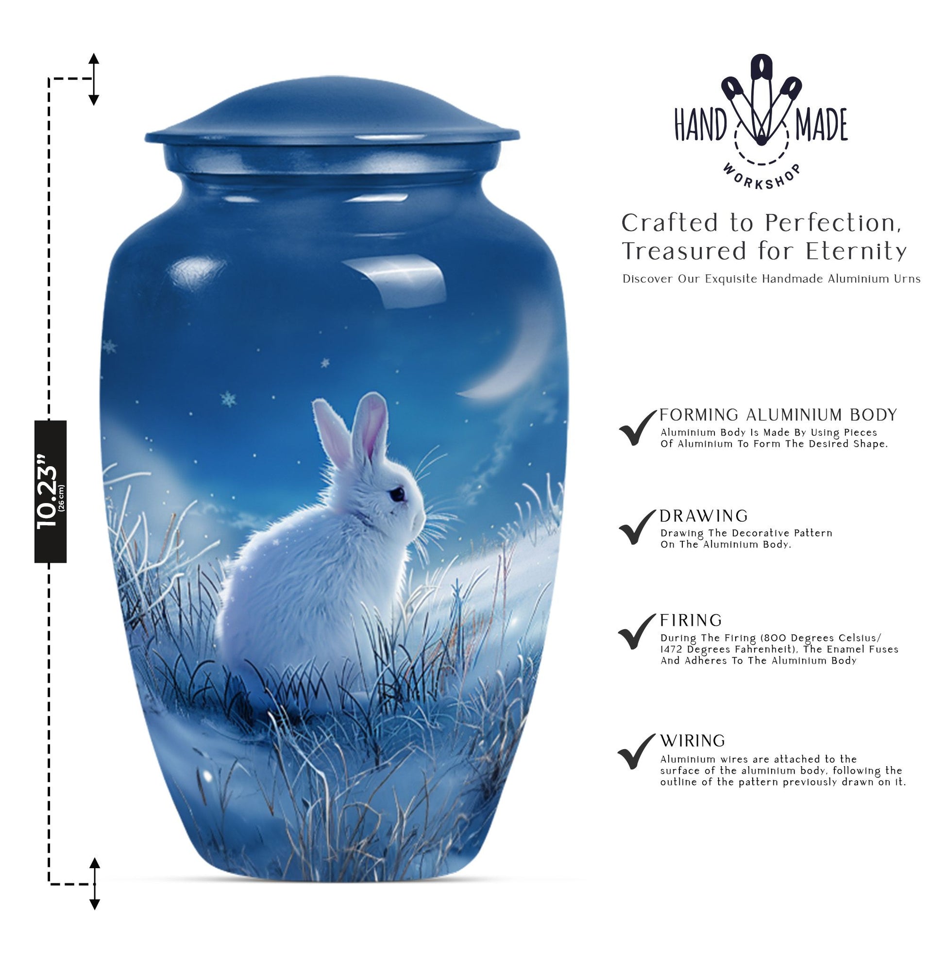 white bunny moon memorial forever urn, a classic cremation urn.