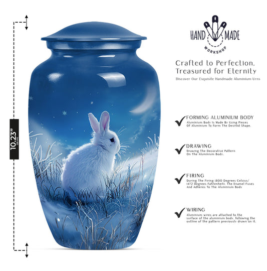 white bunny moon memorial forever urn, a classic cremation urn.