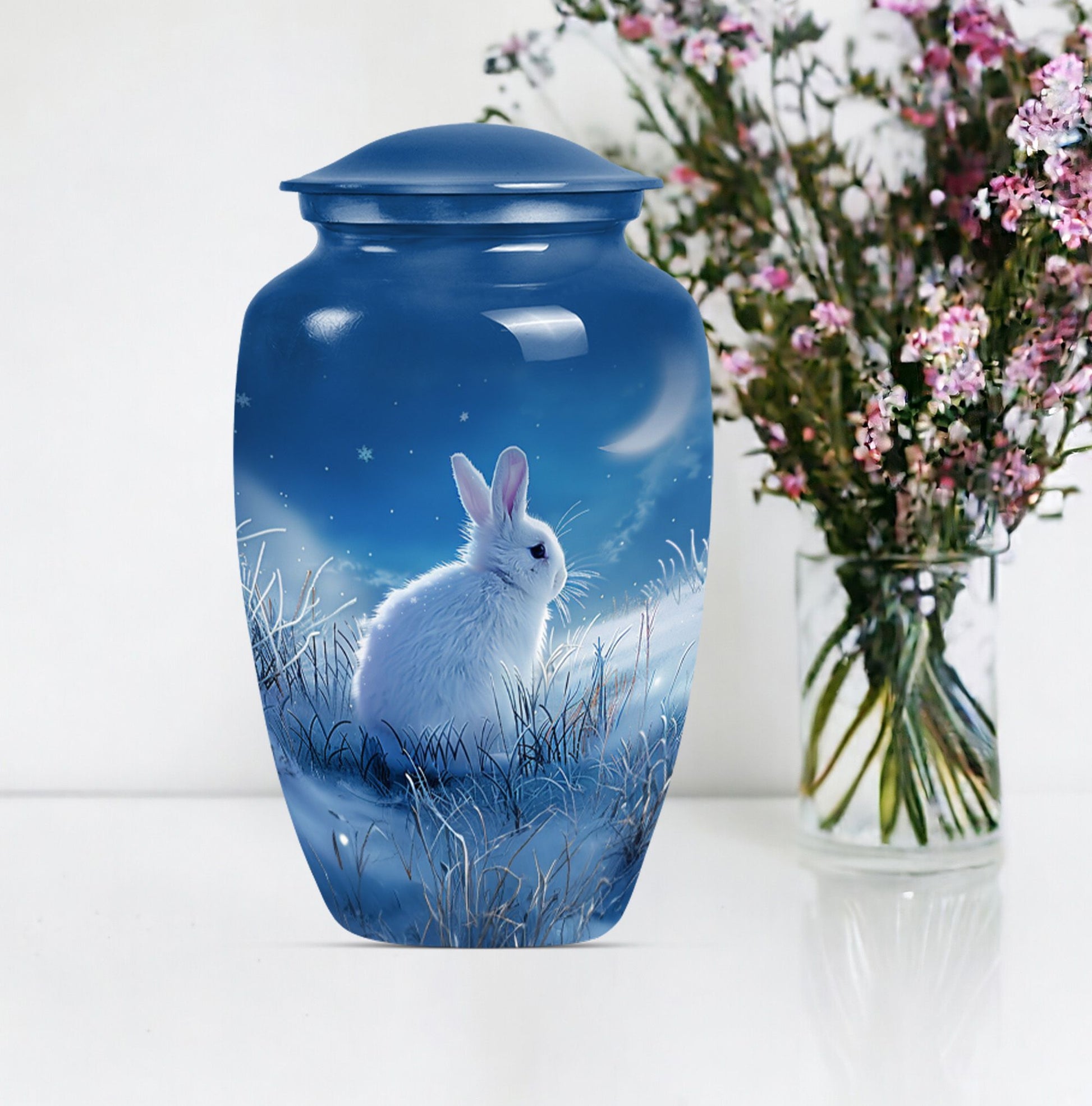 white bunny moon memorial forever urn, a classic cremation urn.