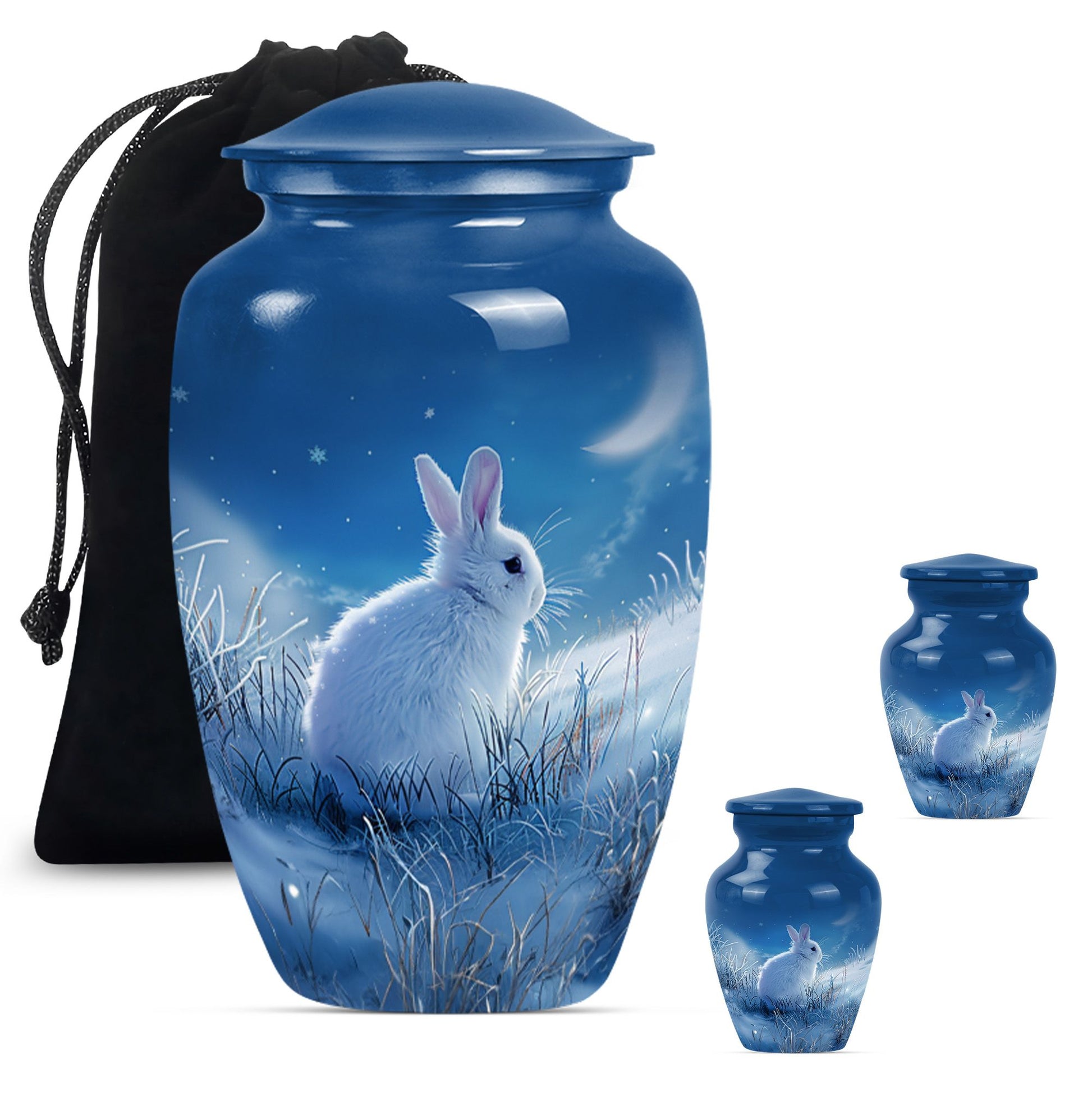 white bunny moon memorial forever urn, a classic cremation urn.