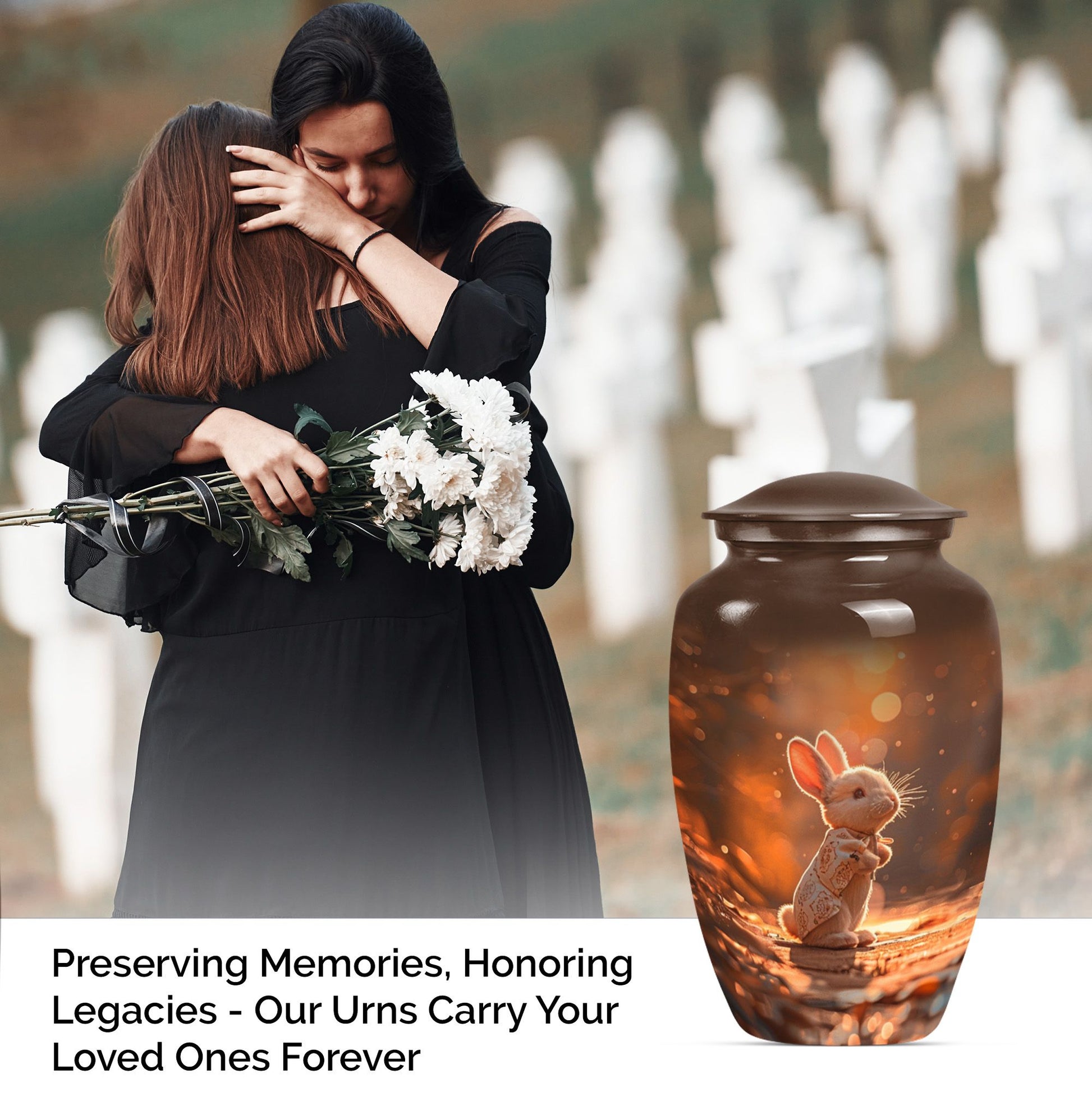 White bunny moon urn with personalized