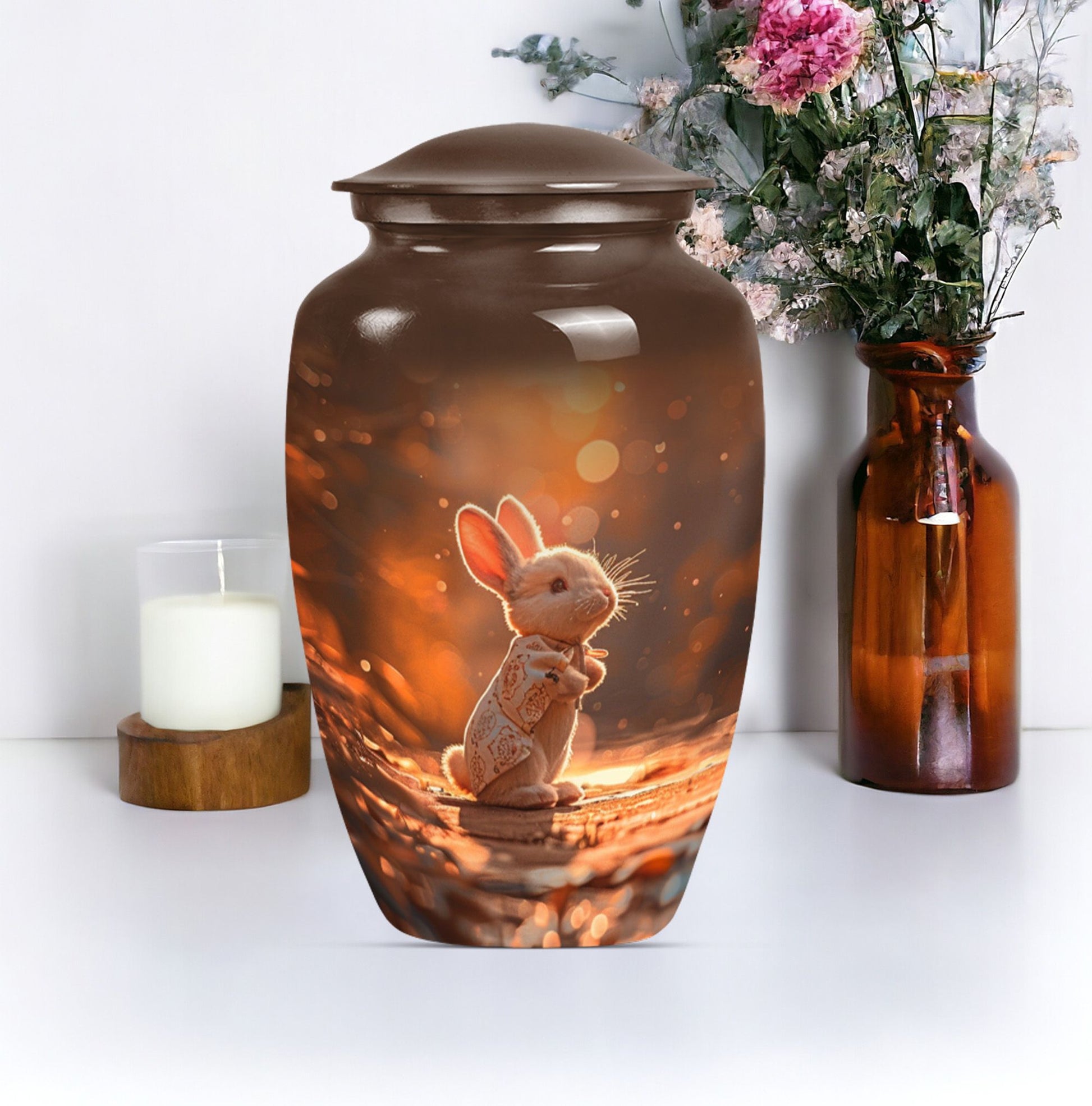 White bunny moon urn with personalized