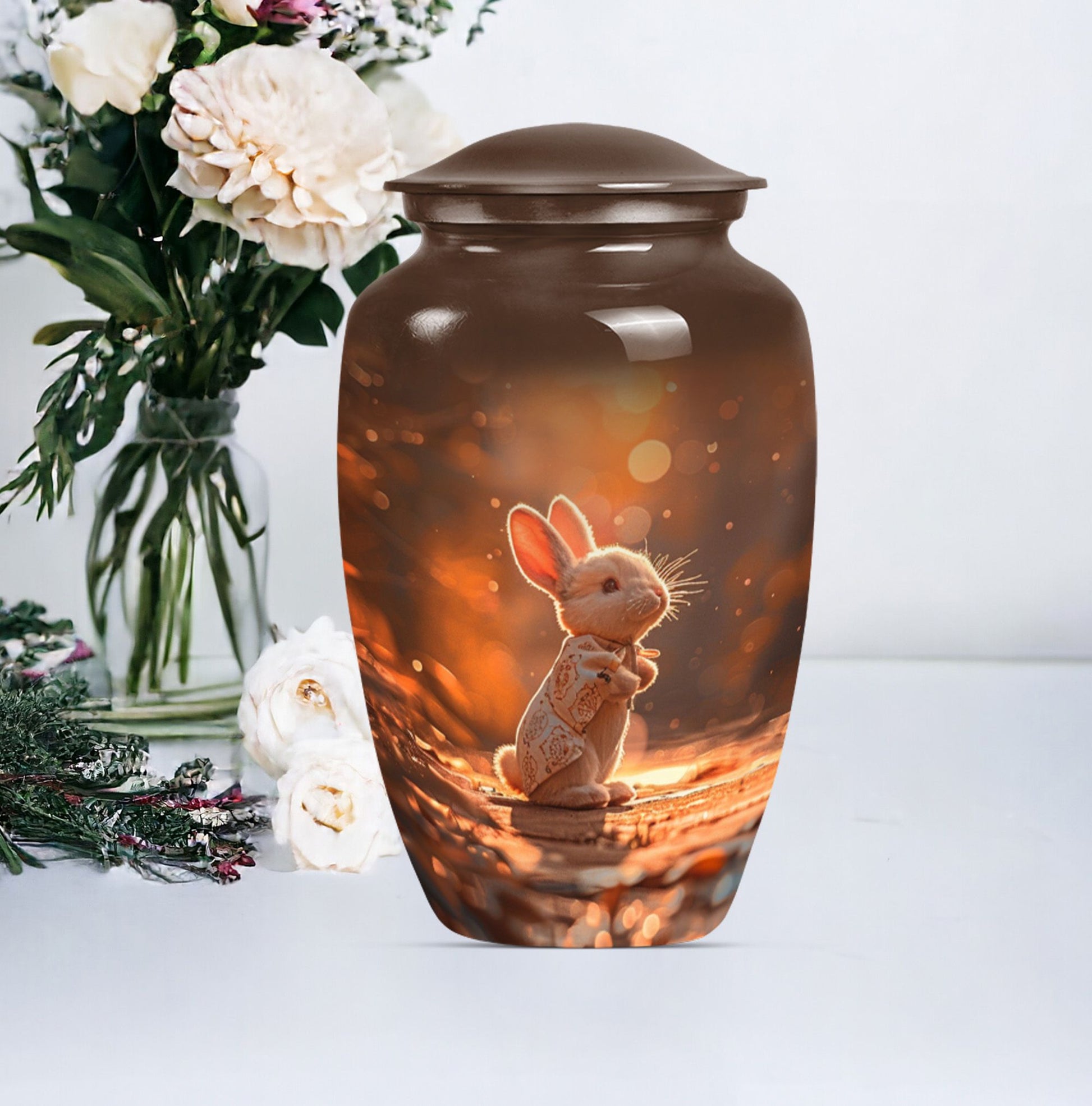 White bunny moon urn with personalized