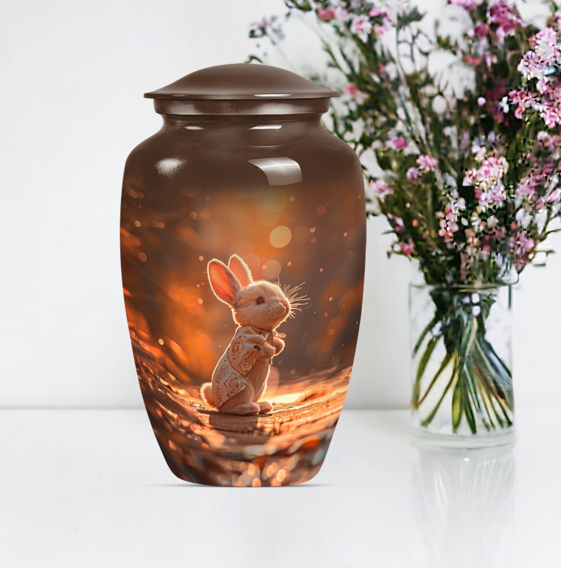 White bunny moon urn with personalized