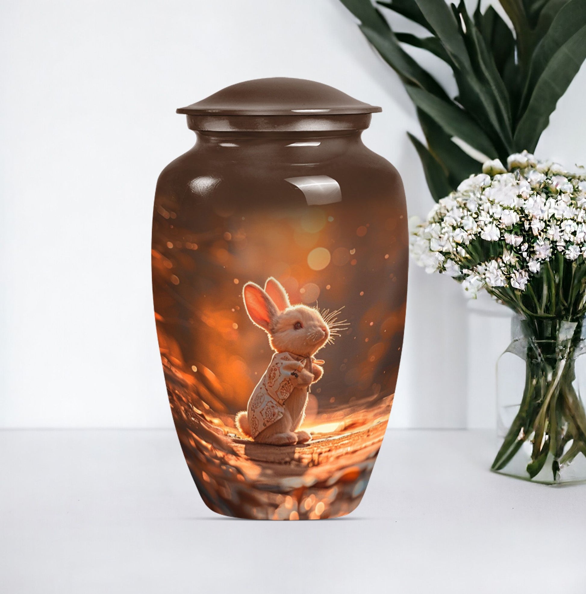 White bunny moon urn with personalized