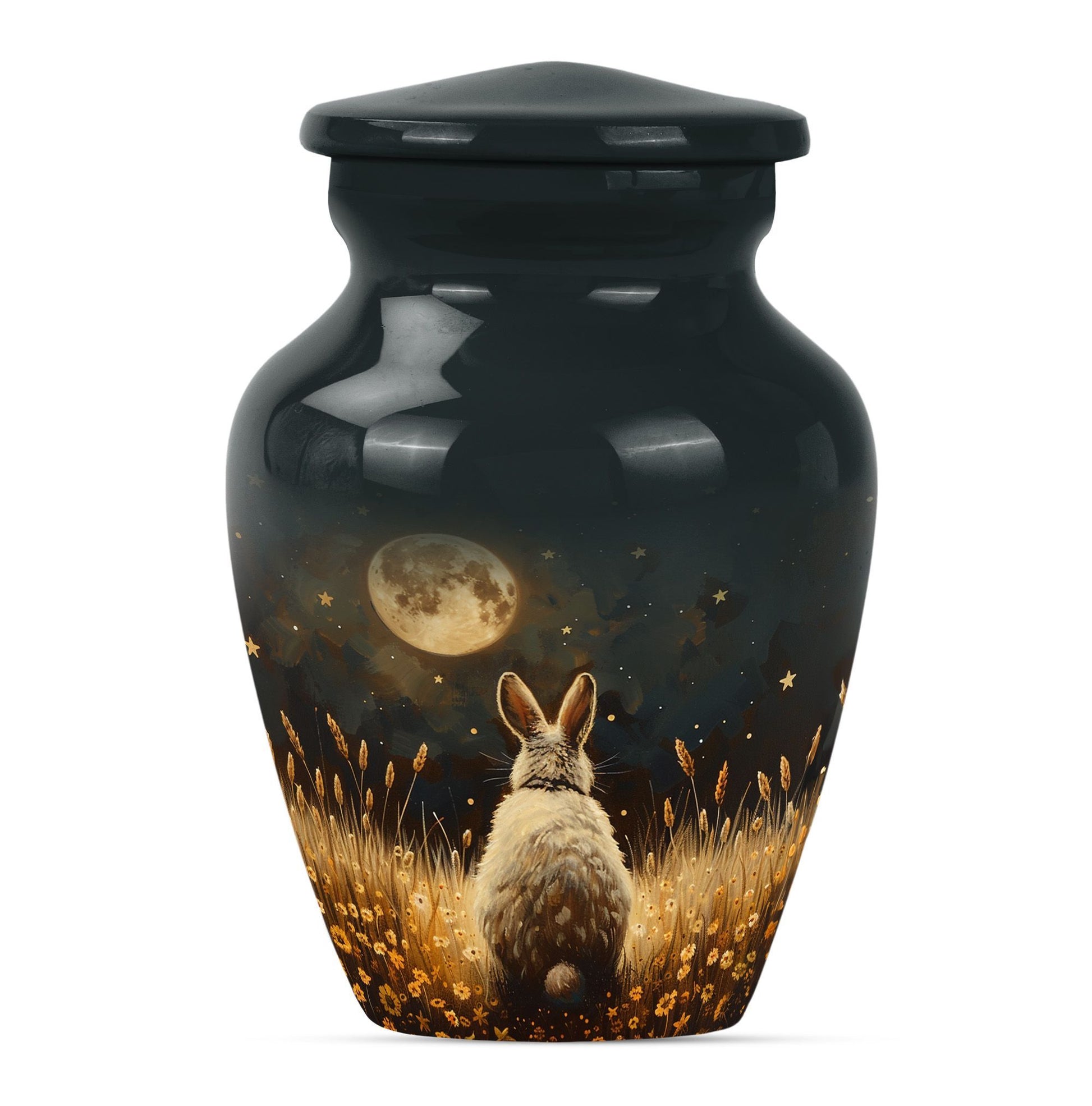 Classic 10-inch white bunny moon urn.