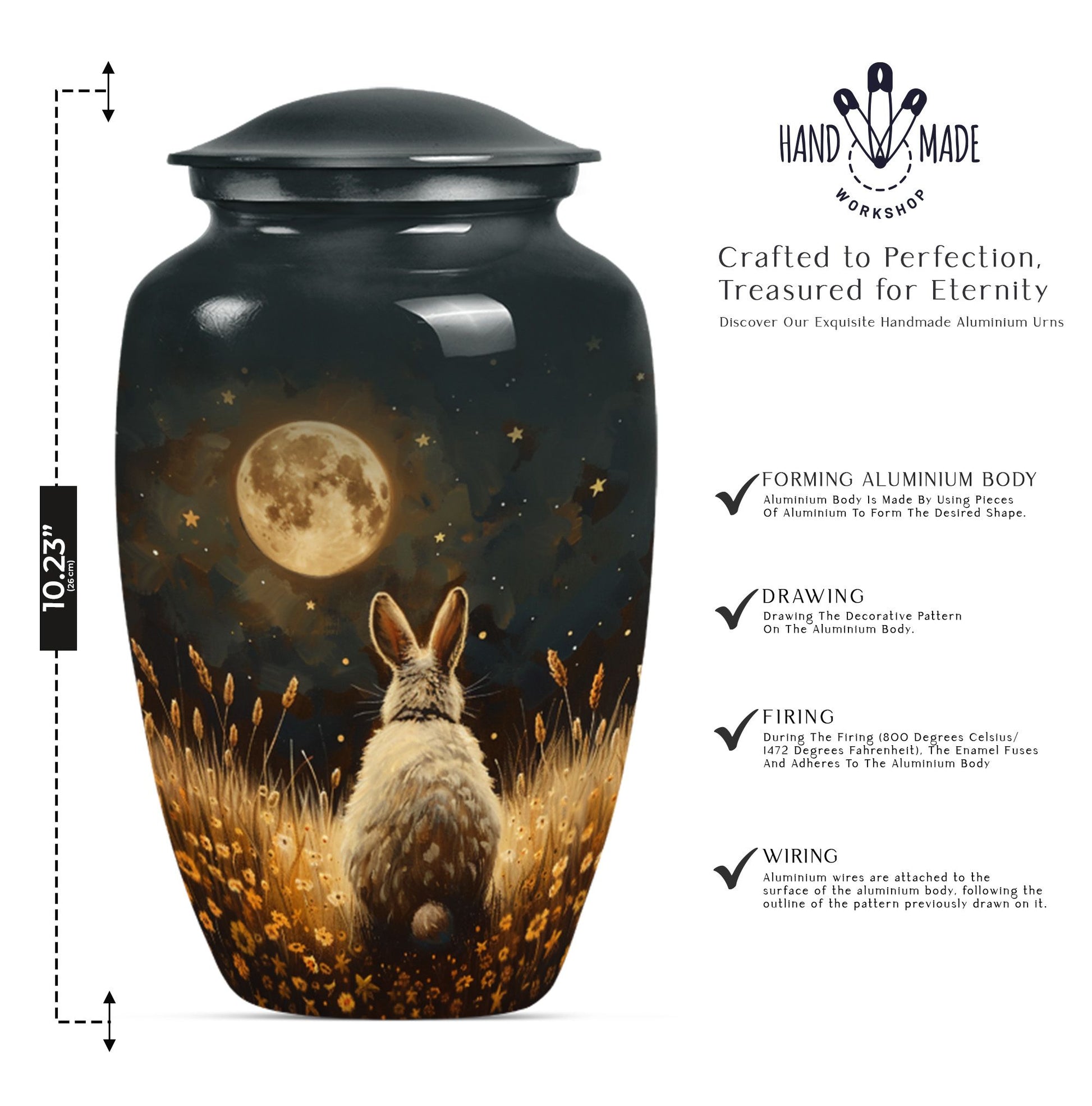 Classic 10-inch white bunny moon urn.