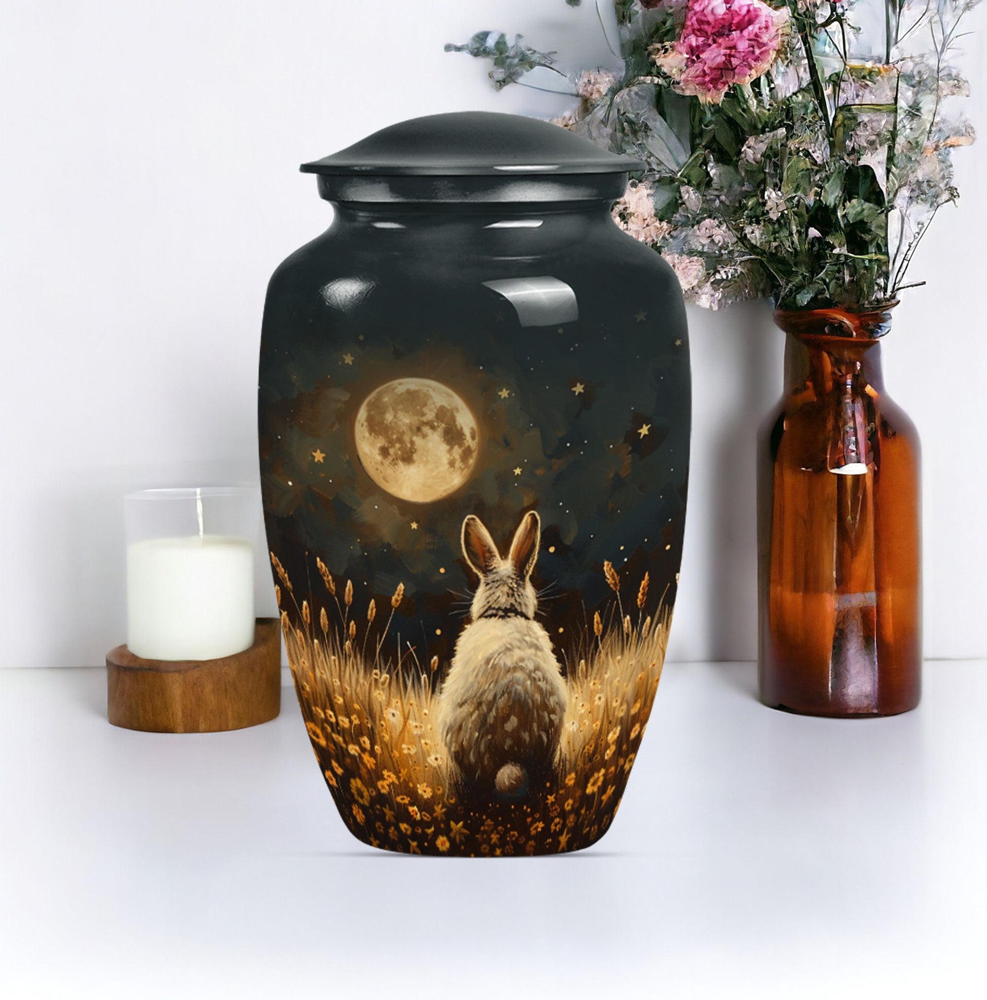 Classic 10-inch white bunny moon urn.