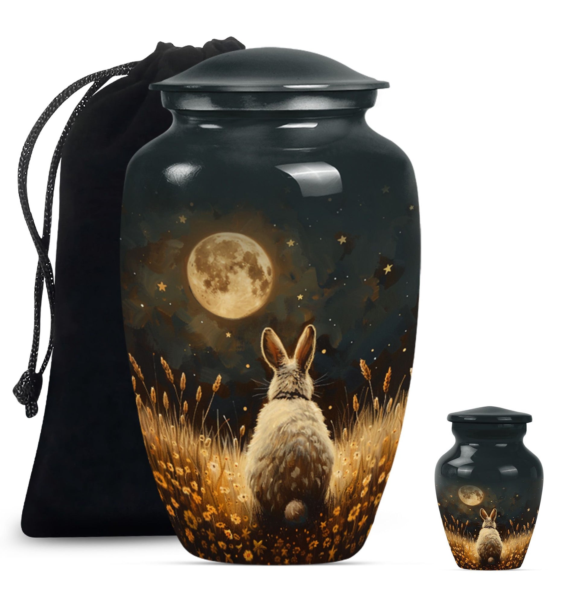 Classic 10-inch white bunny moon urn.