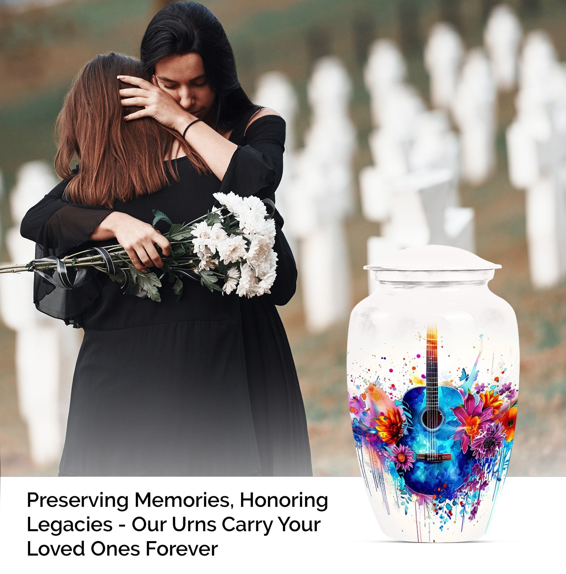 classic guitar urn for memorial burial.