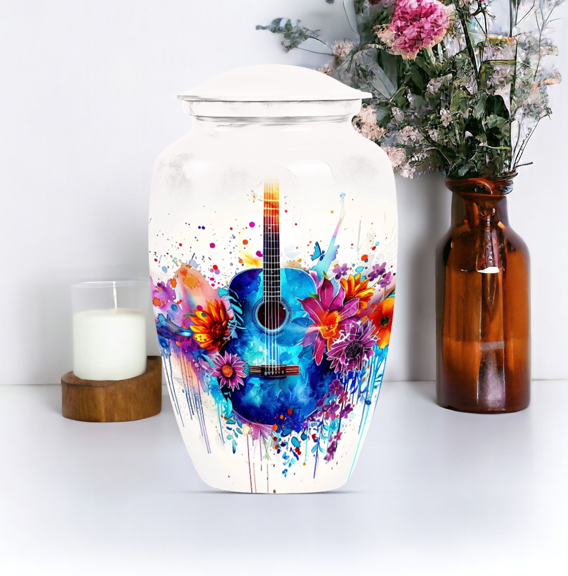 classic guitar urn for memorial burial.