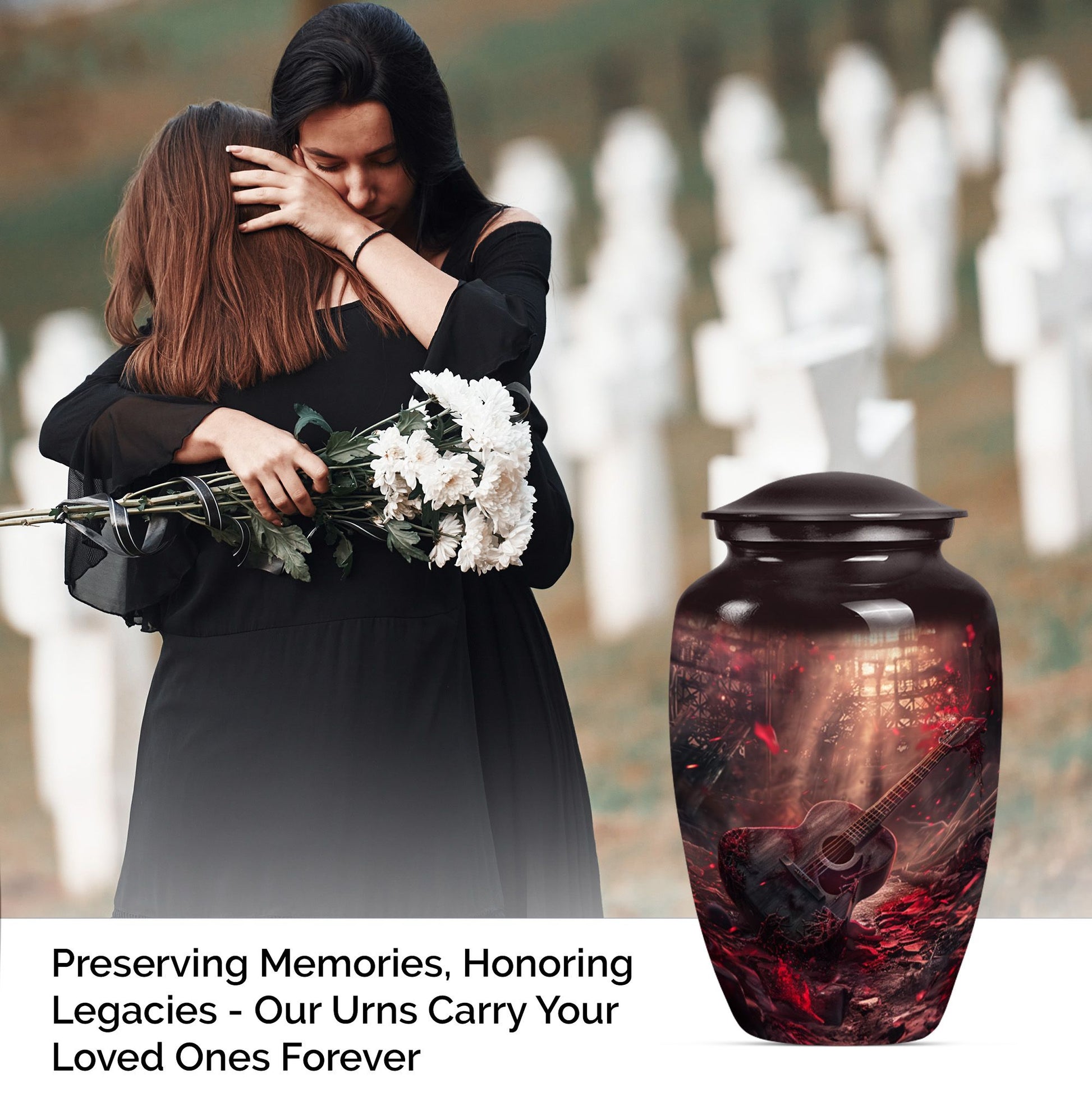 Classic 10-inch Guitar Urn for adult male cremation.