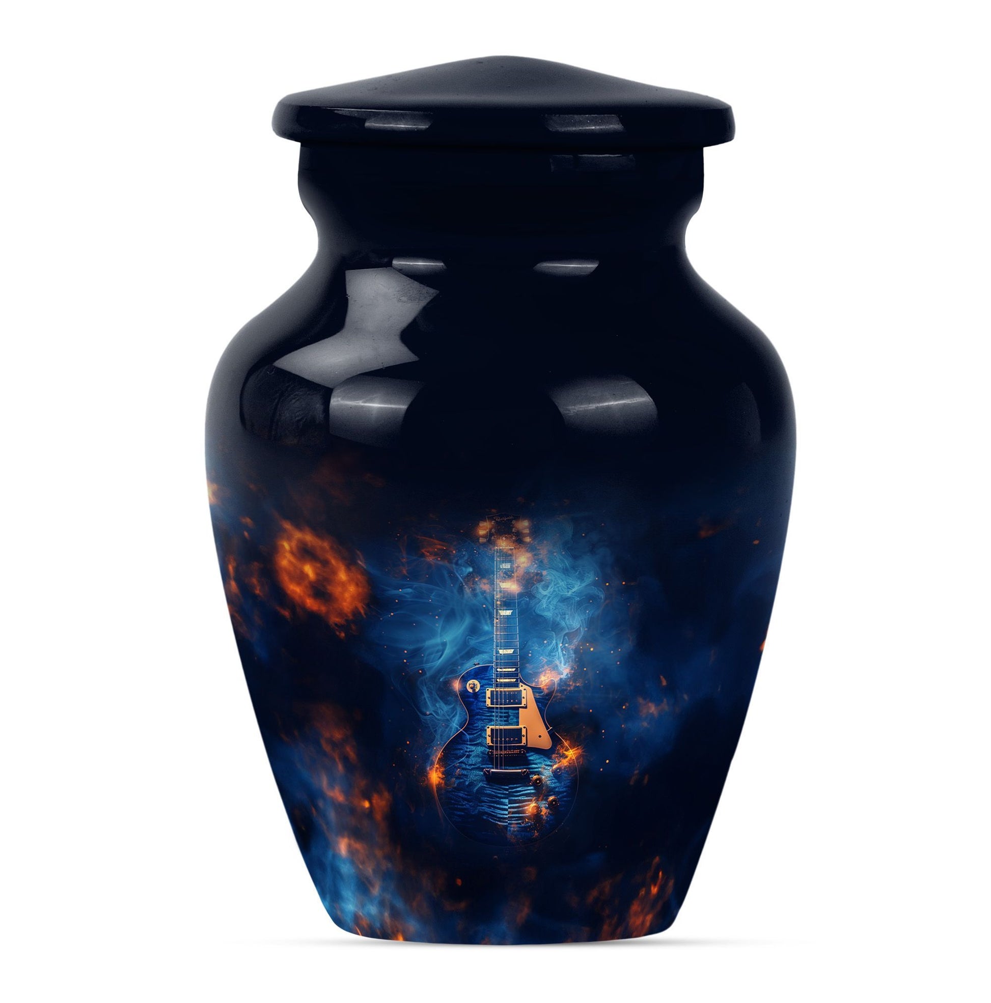 Classic 10-inch Guitar Urn, metal cremation urn for ashes.