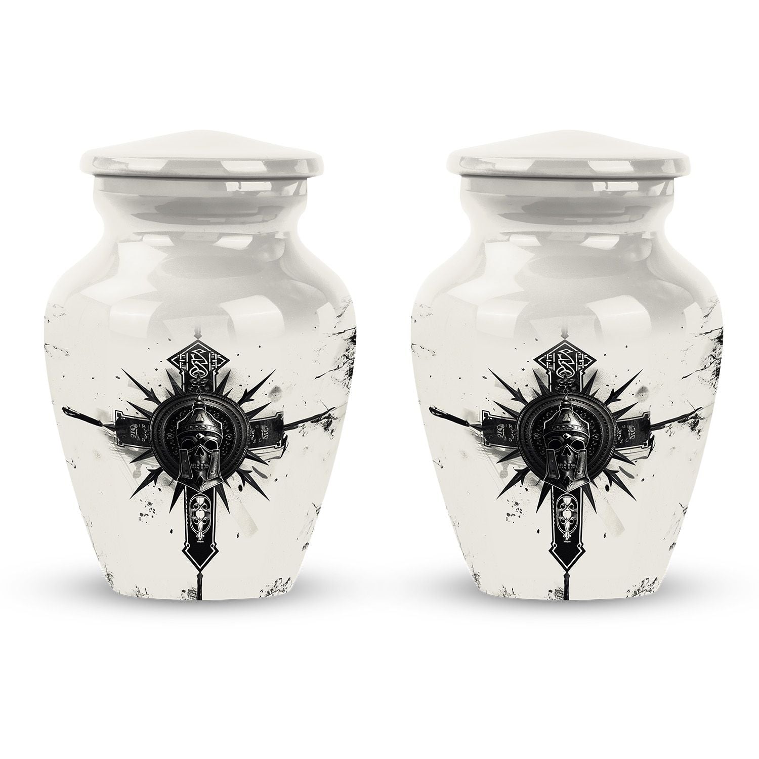 classic catholic urn with abstract design for funeral burial.