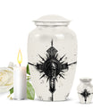 classic catholic urn with abstract design for funeral burial.